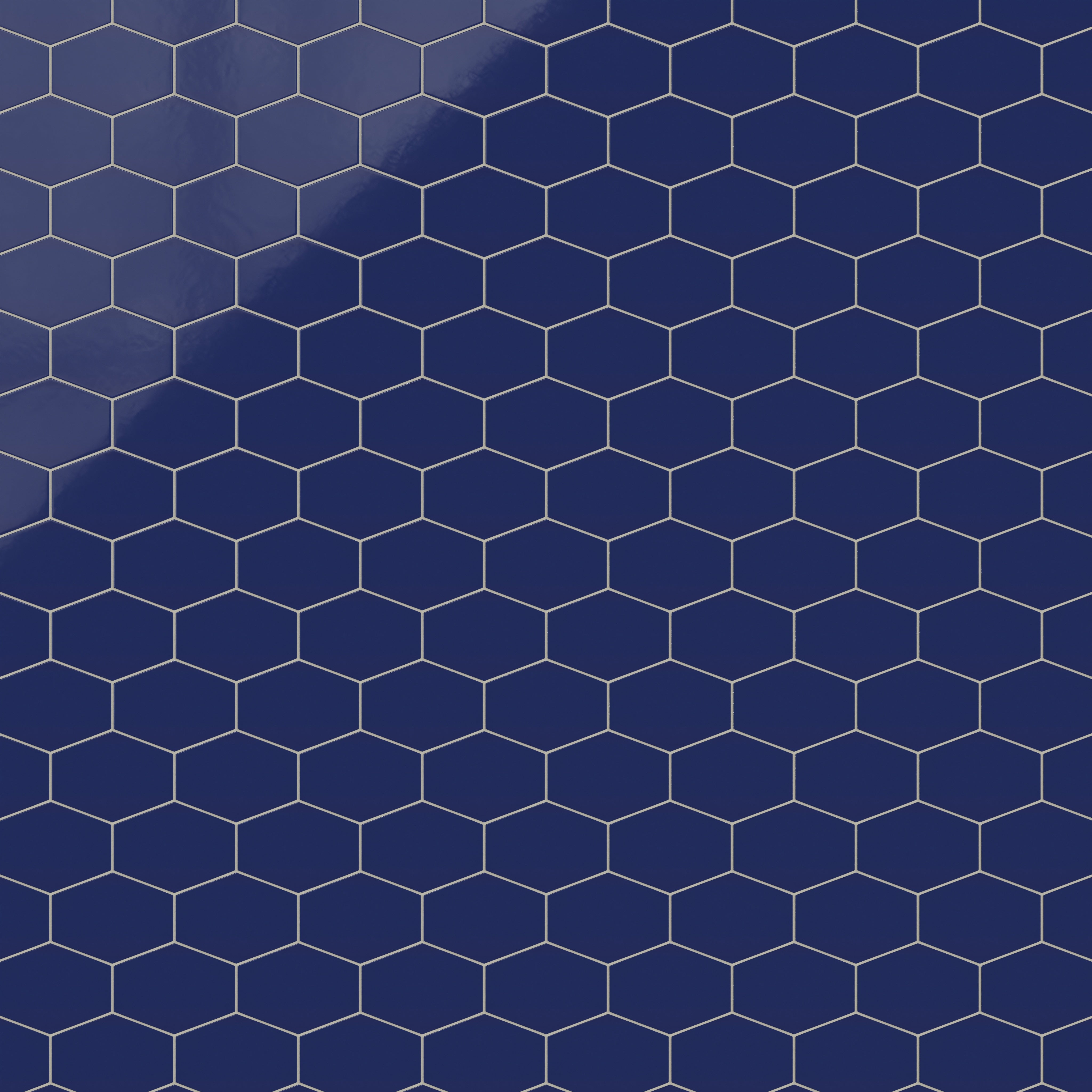 Elongated Hexagon Natural Press Ceramic Tile in Ultramarine Gloss
