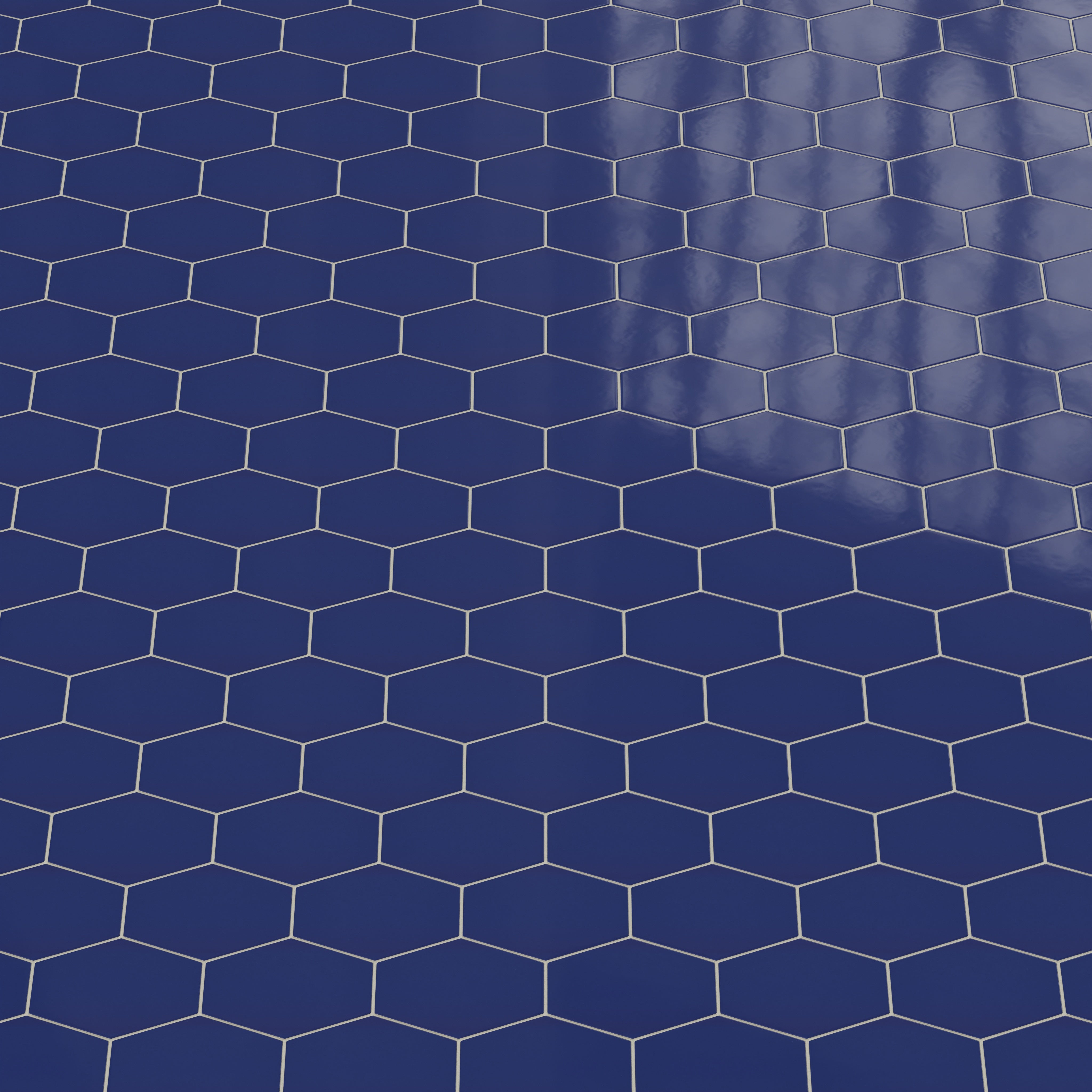 Elongated Hexagon Natural Press Ceramic Tile in Ultramarine Gloss