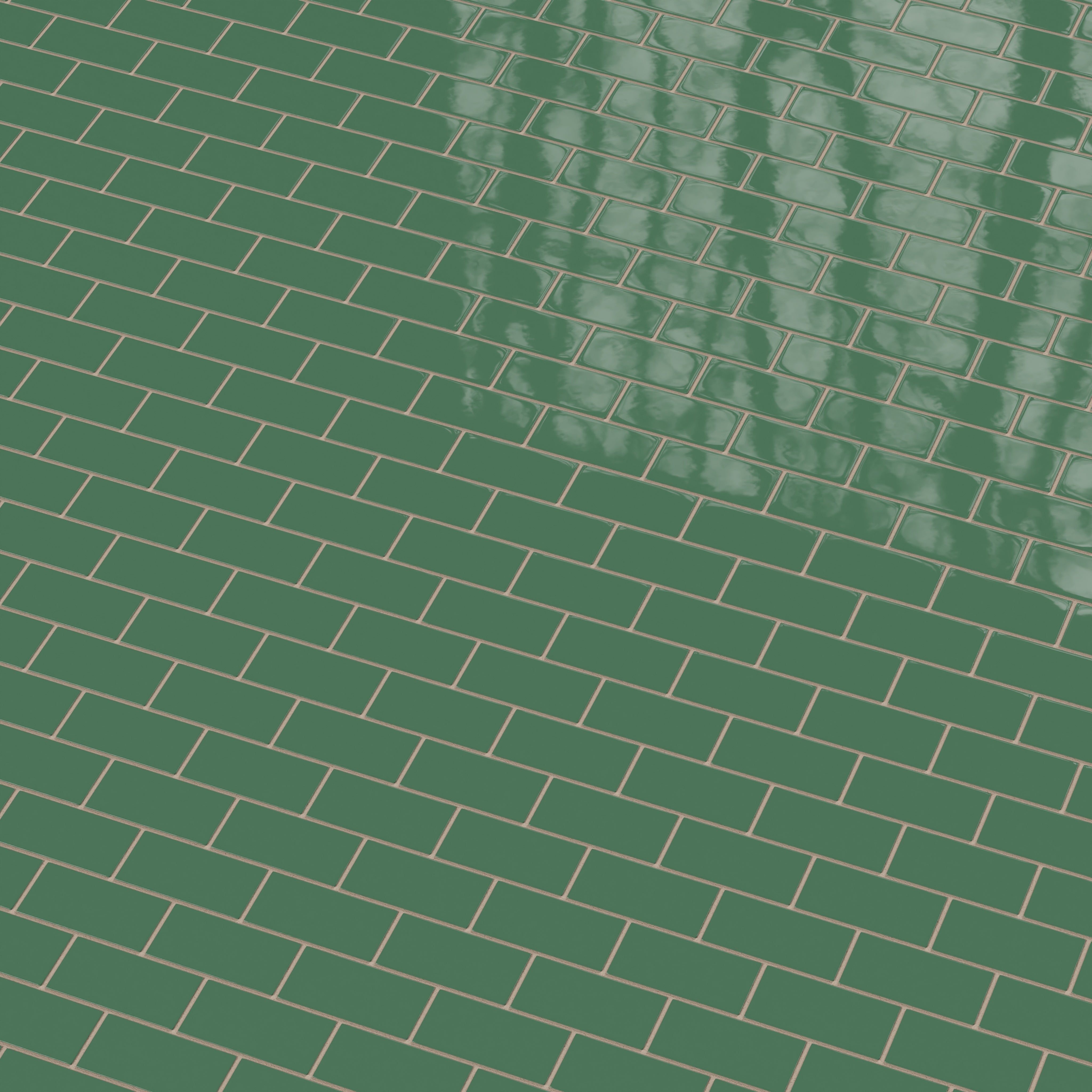 2x4 Half Offset Sheeted Natural Press Ceramic Mosaic Tile in Viridian Gloss