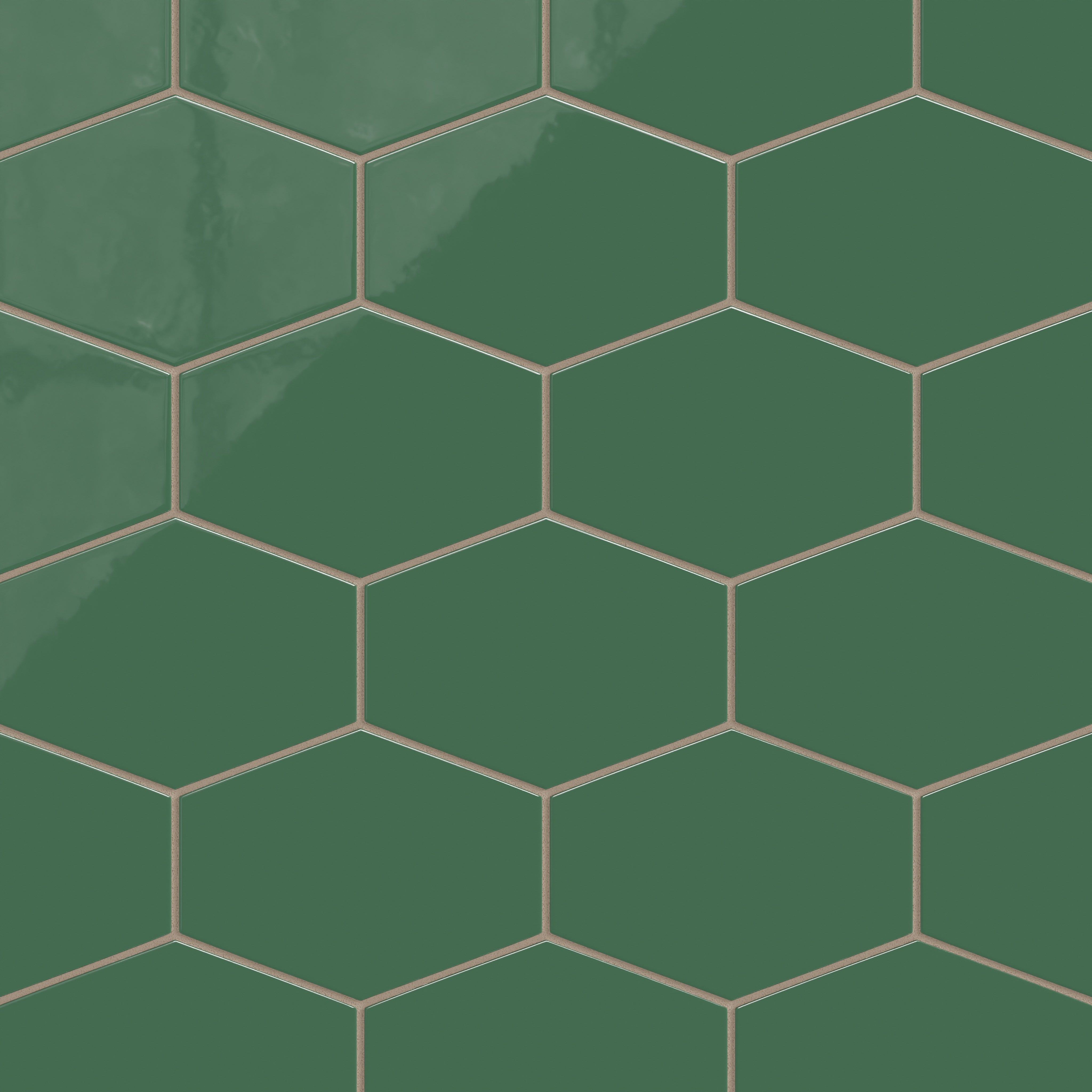 Elongated Hexagon Natural Press Ceramic Tile in Viridian Gloss