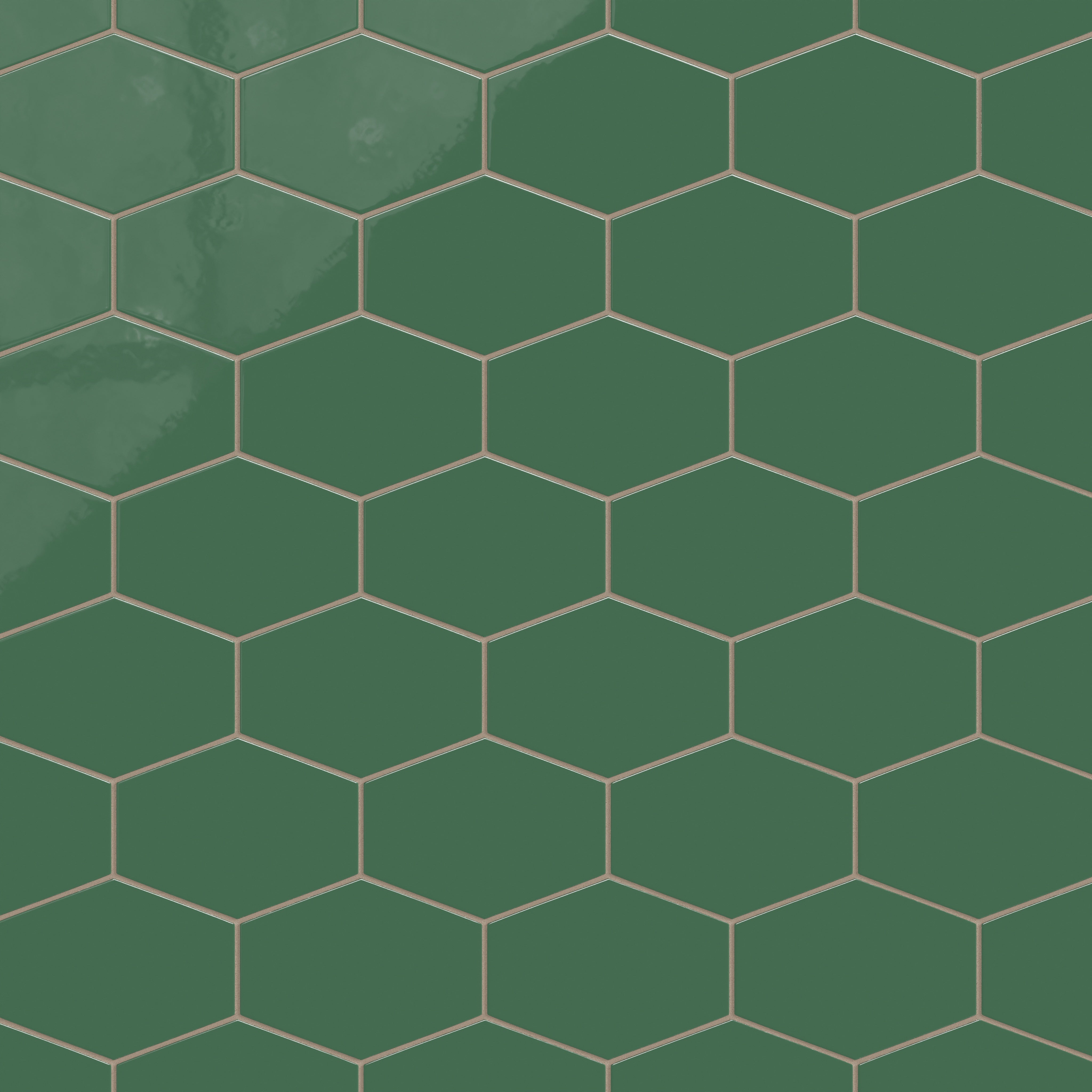 Elongated Hexagon Natural Press Ceramic Tile in Viridian Gloss