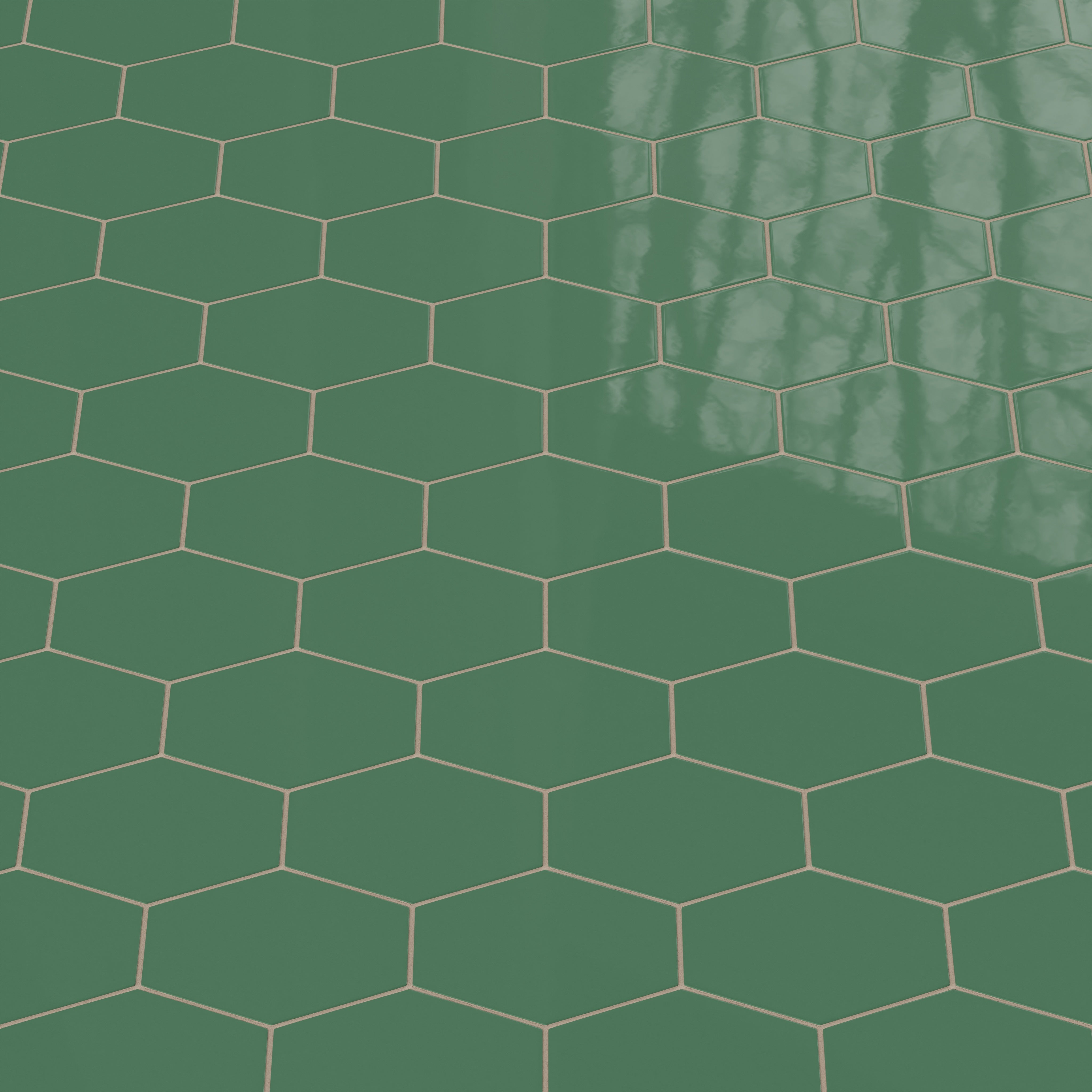 Elongated Hexagon Natural Press Ceramic Tile in Viridian Gloss