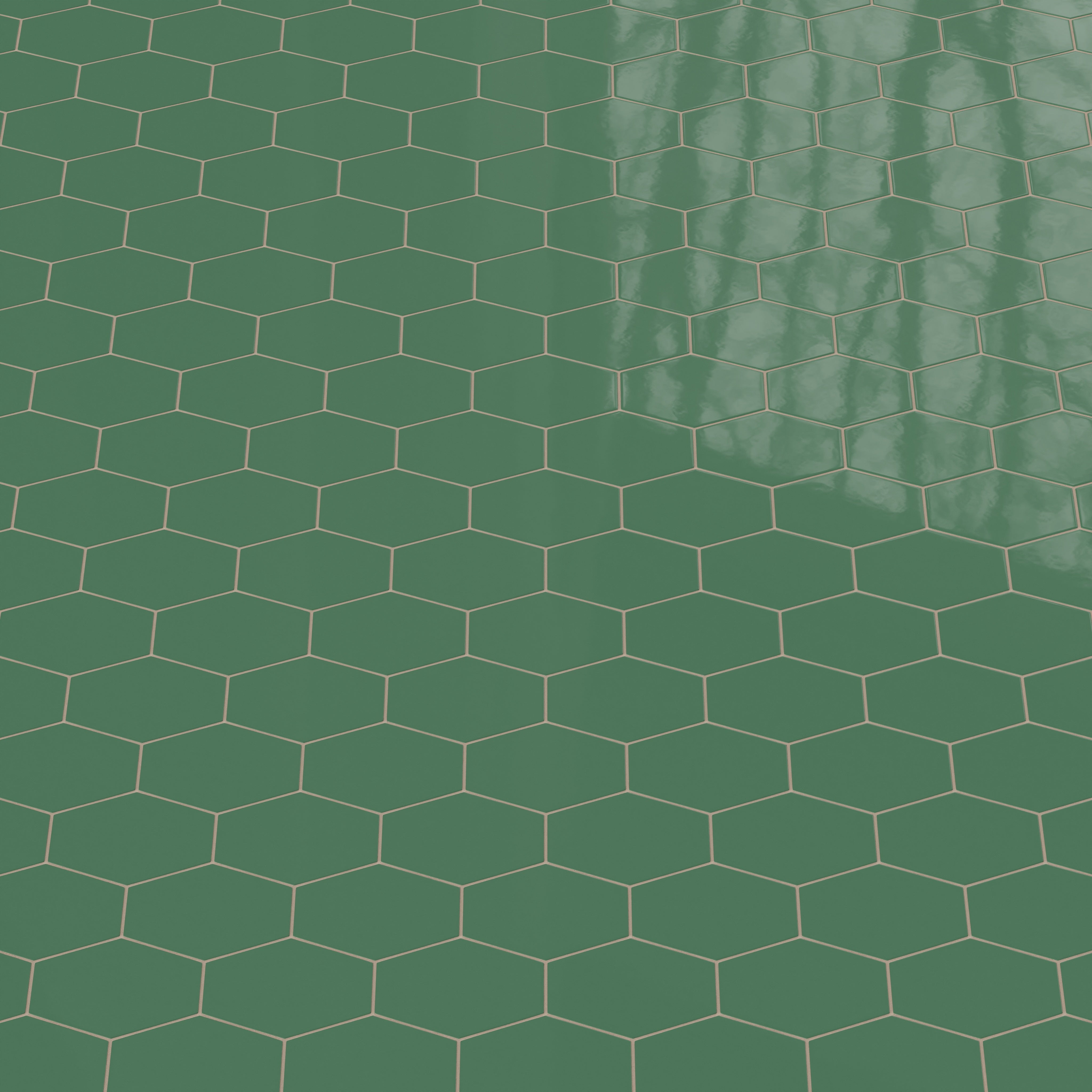 Elongated Hexagon Natural Press Ceramic Tile in Viridian Gloss
