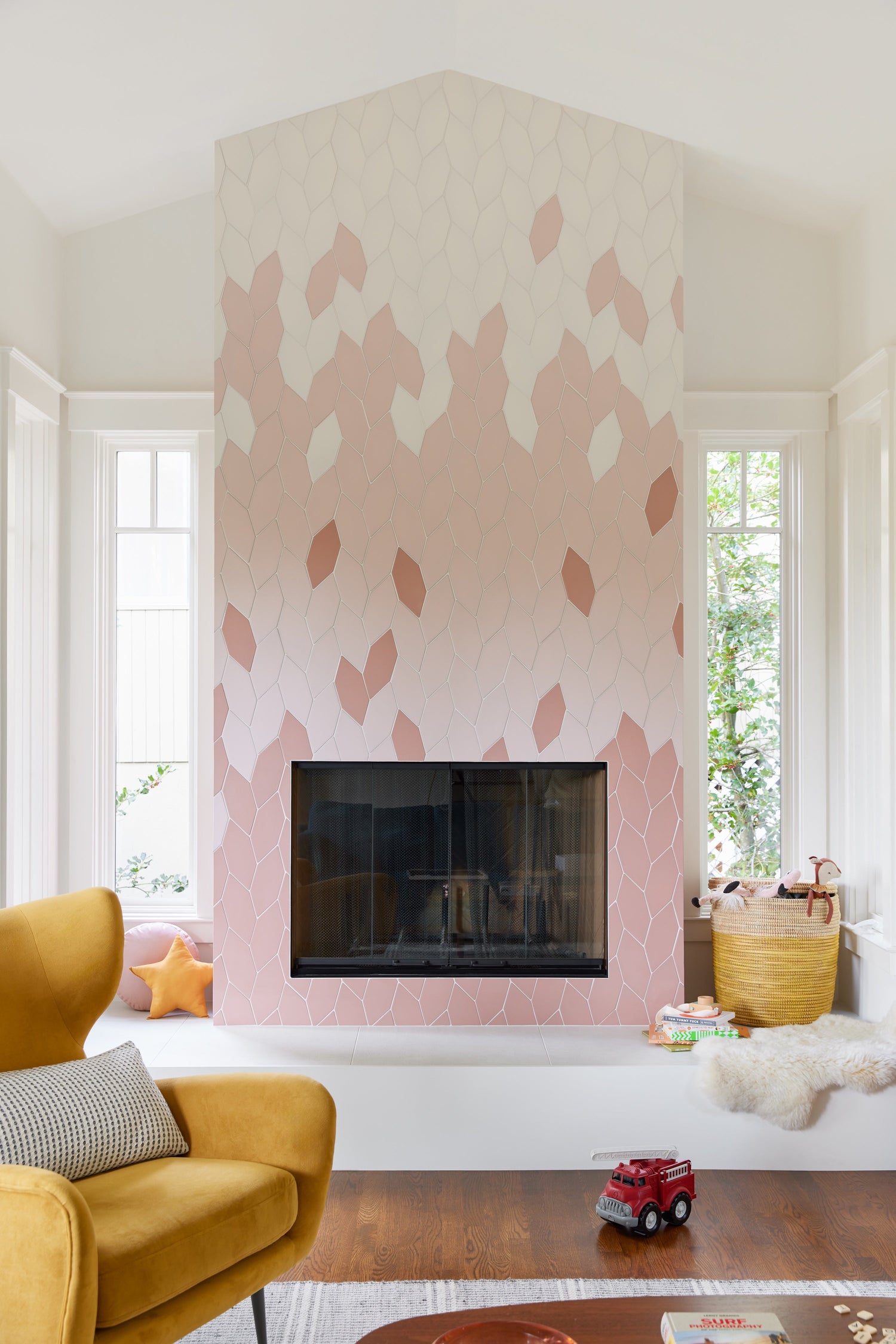 Pink Ombre Picket Fireplace