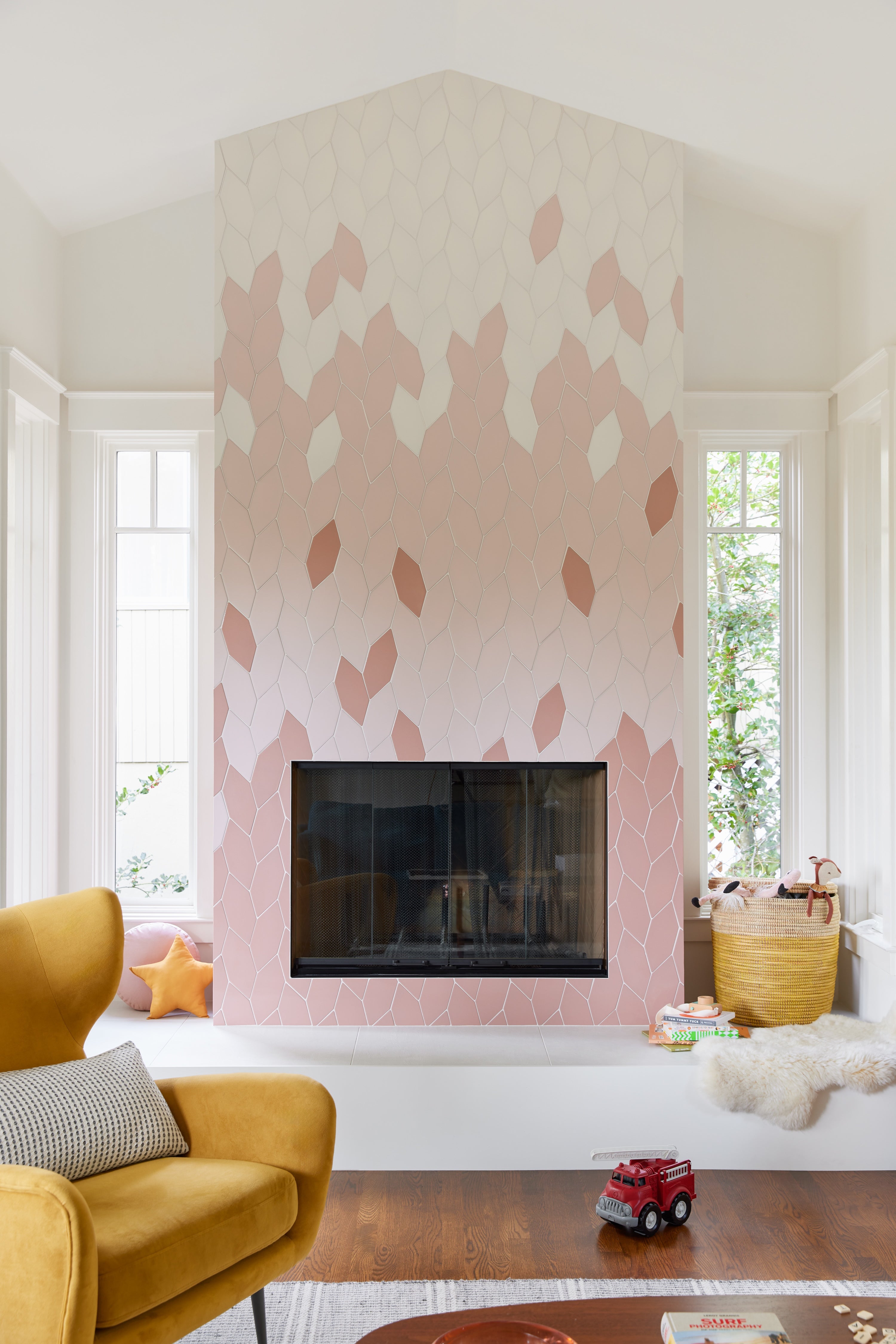 Pink Ombre Picket Fireplace