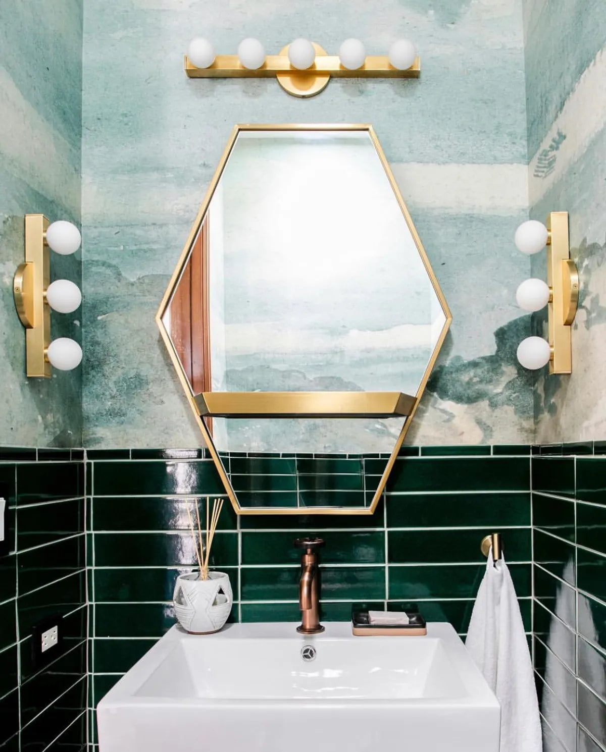 2018 Img Residential Instagram Ali Hynek Ceramic Bathroom Walls Wainscott 3X12 Venetian Green 1X6 Glazed Edge Trim Powder Room Influencer Fc245003