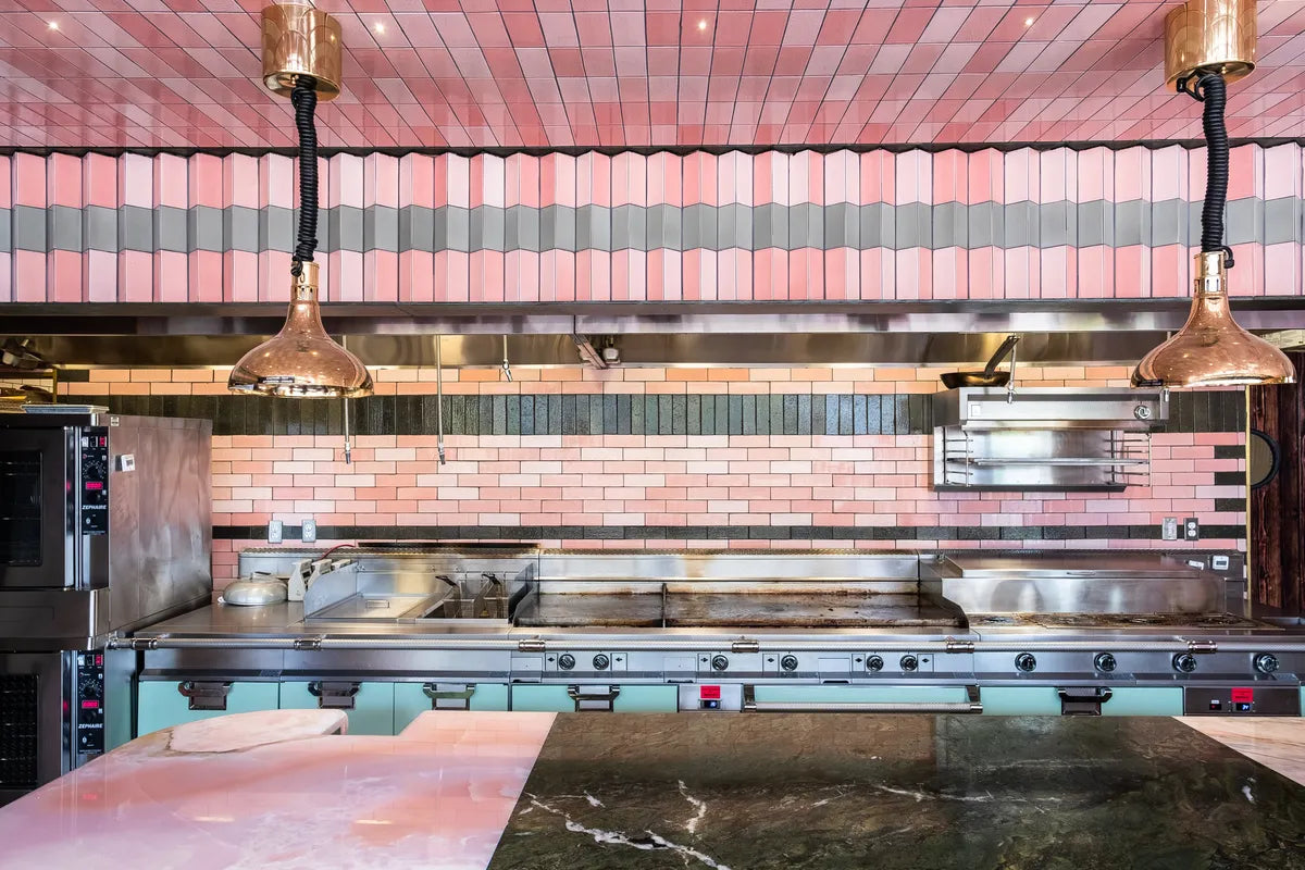 2019 Img High Res Commercial Full Rights Basile Studio Haley Hill Photgraphy Morning Glory Brick Custom Pink 3 Tone Blend Venetian On Brick 3X6 Custom Pink 3X6 Custom Green Restaurant Cieling Fc 198571 Ca