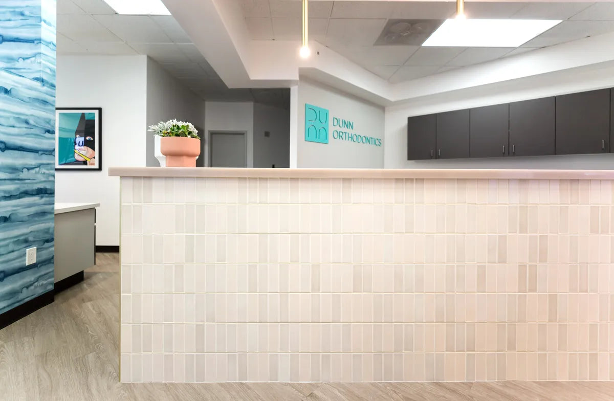 2019 Img Commercial Full Rights Hi Res Cdot Design Studio Stephanie Studer Life Created Photo Reception Desk Island Front Facade Dunn Orthodontics Healthcare Vertical Straight Stack Blend Birch Cashmere 2X6 Az Fc303403 1