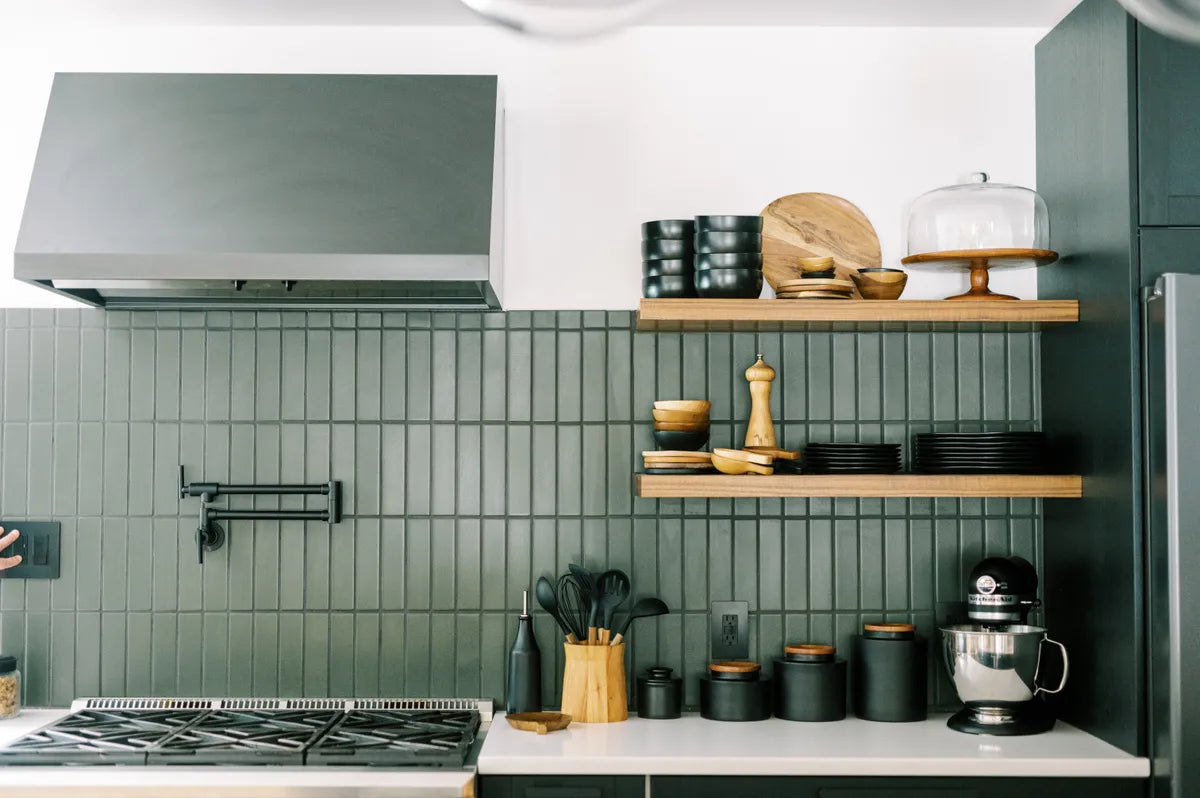 2020 IMG hi res residential camp kuch photo haley ritcher web use kitchen 2x8 hunter green verticle straight set backsplash grey grout FC382093 1