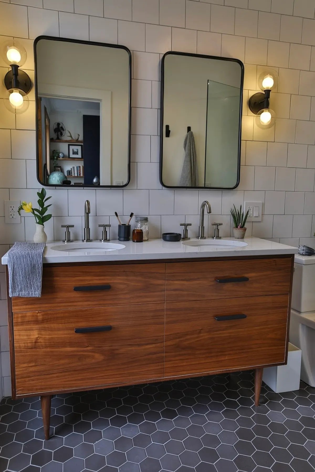 2020 Img Rights Residential Influencer Brownstoneboys Bathroom Walls Shower Floor Hexagon 4 Carbon 6X6 Offset Calcite Bullnose Trim Backsplash 3 Fc277379