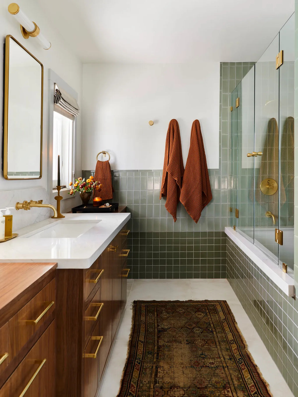 Velinda Hellen Design: Two Tone Craftsman Spa Bathroom - Fireclay Tile