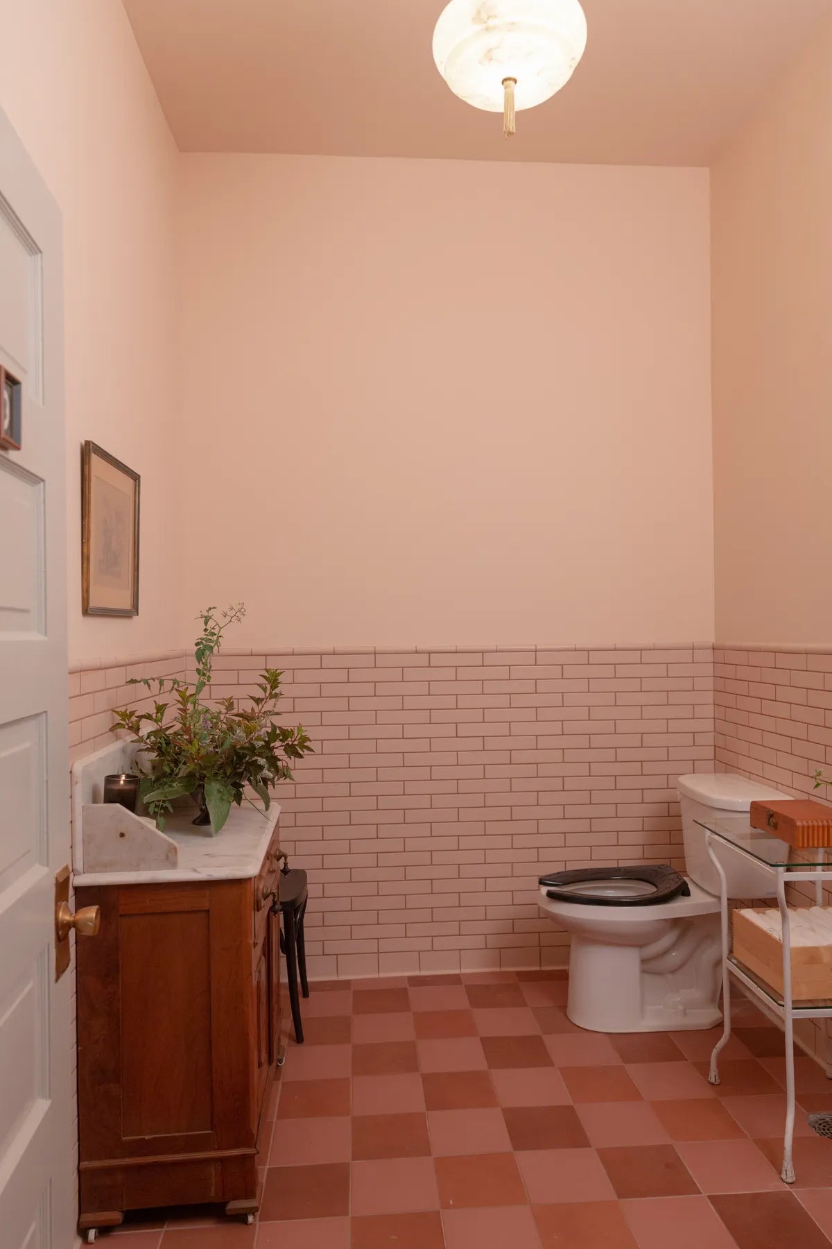 2021 img rights hi res commercial influencer design photo madelynn furlong Myriel restaurant bathroom floor tile 8x8 red rock antique walls 2x8 tumbleweed FC398633 3