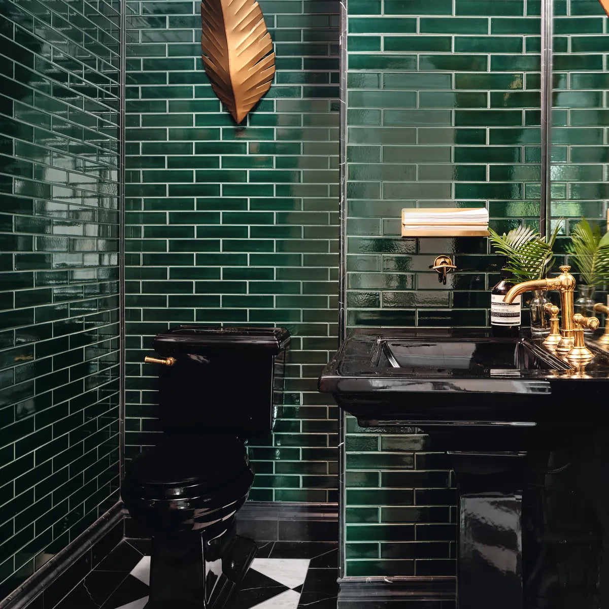 Evergreen Art Deco Powder Room - Fireclay Tile