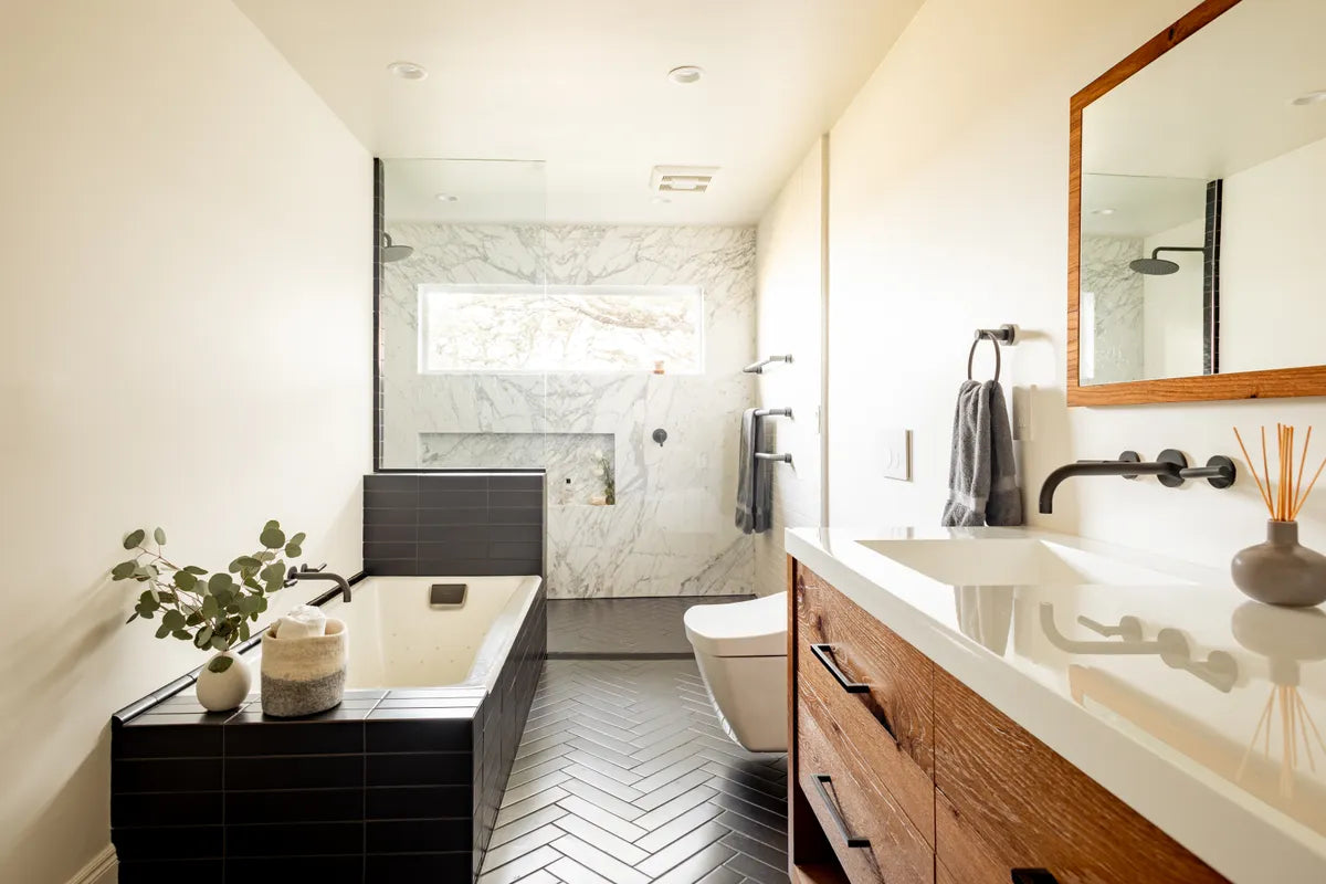 2022 IMG hi res residential WEB SOCIAL ONLY design Megan Low photo Melati citrawireja bathroom floor herringbone 3x12 basalt 1jpg
