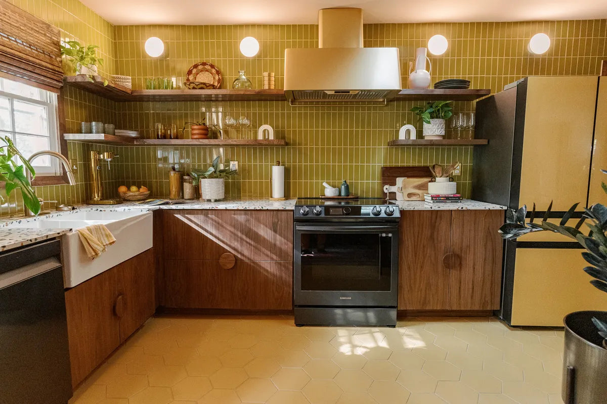 Mid century modern green yellow kitchen tile 12