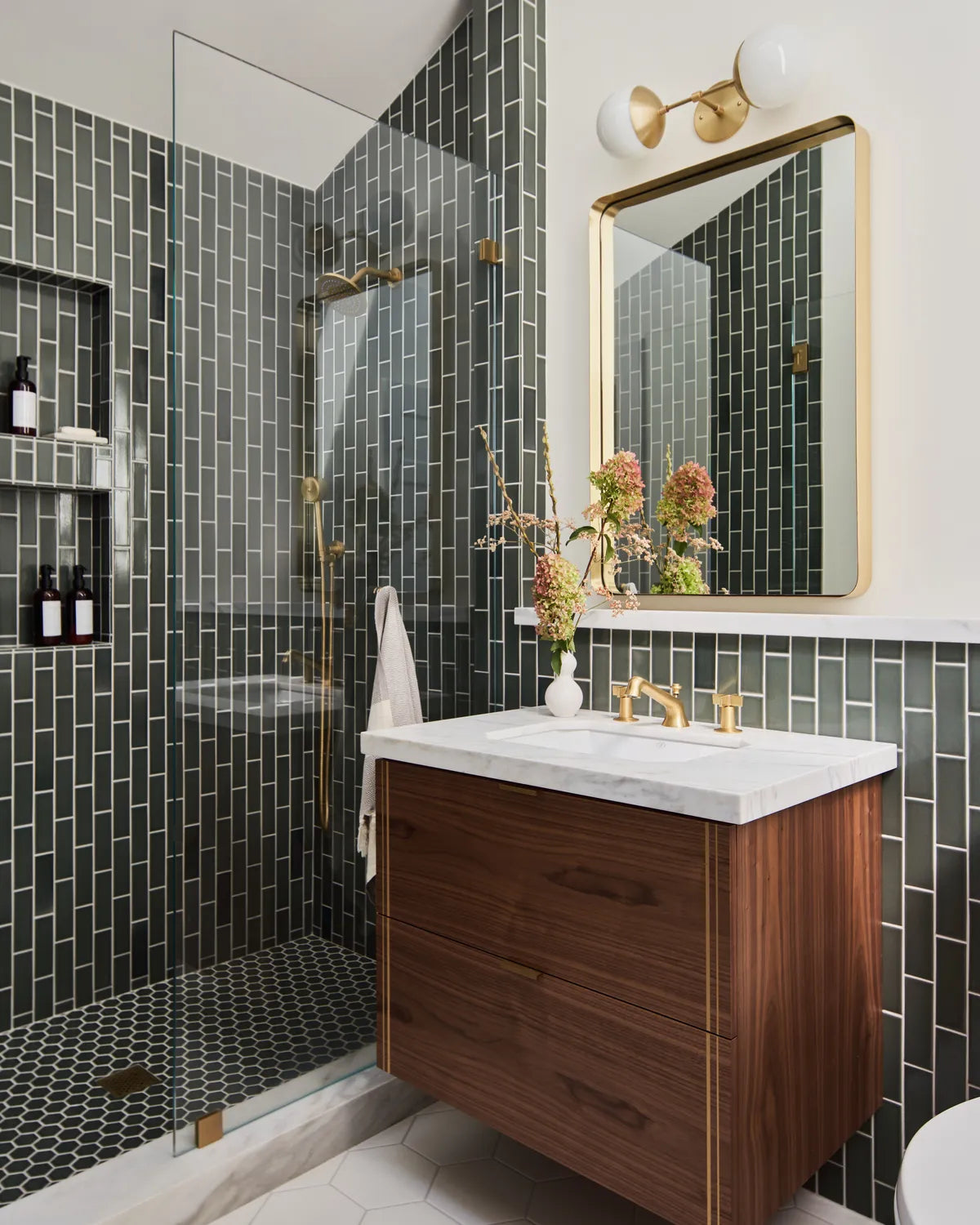 New traditional green subway white hexagon bathroom tile