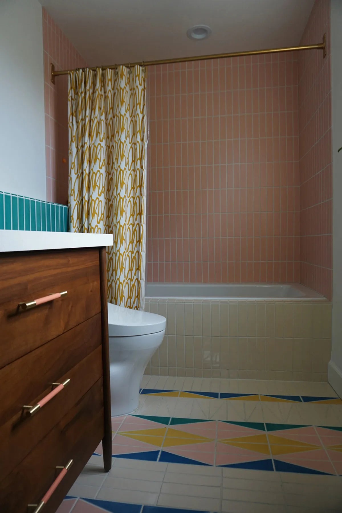 New traditional pink blue white bathroom tile shower tile floor tile triangle tile 4