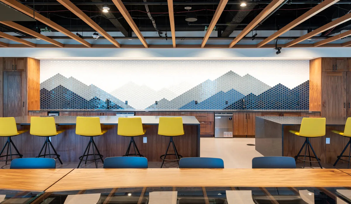 Commercial hexagon blue white mosaic mural