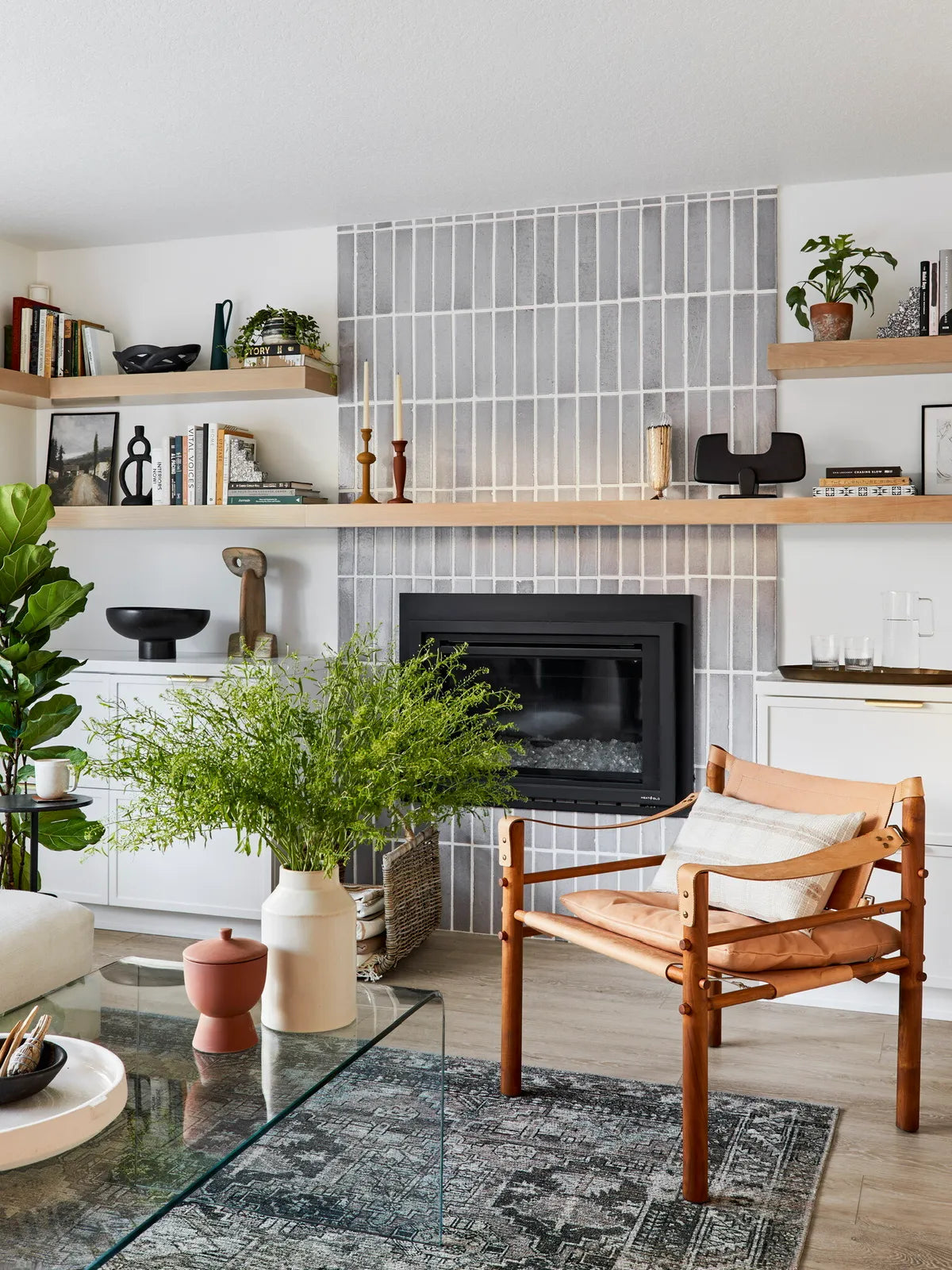 modern fireplace brick tile