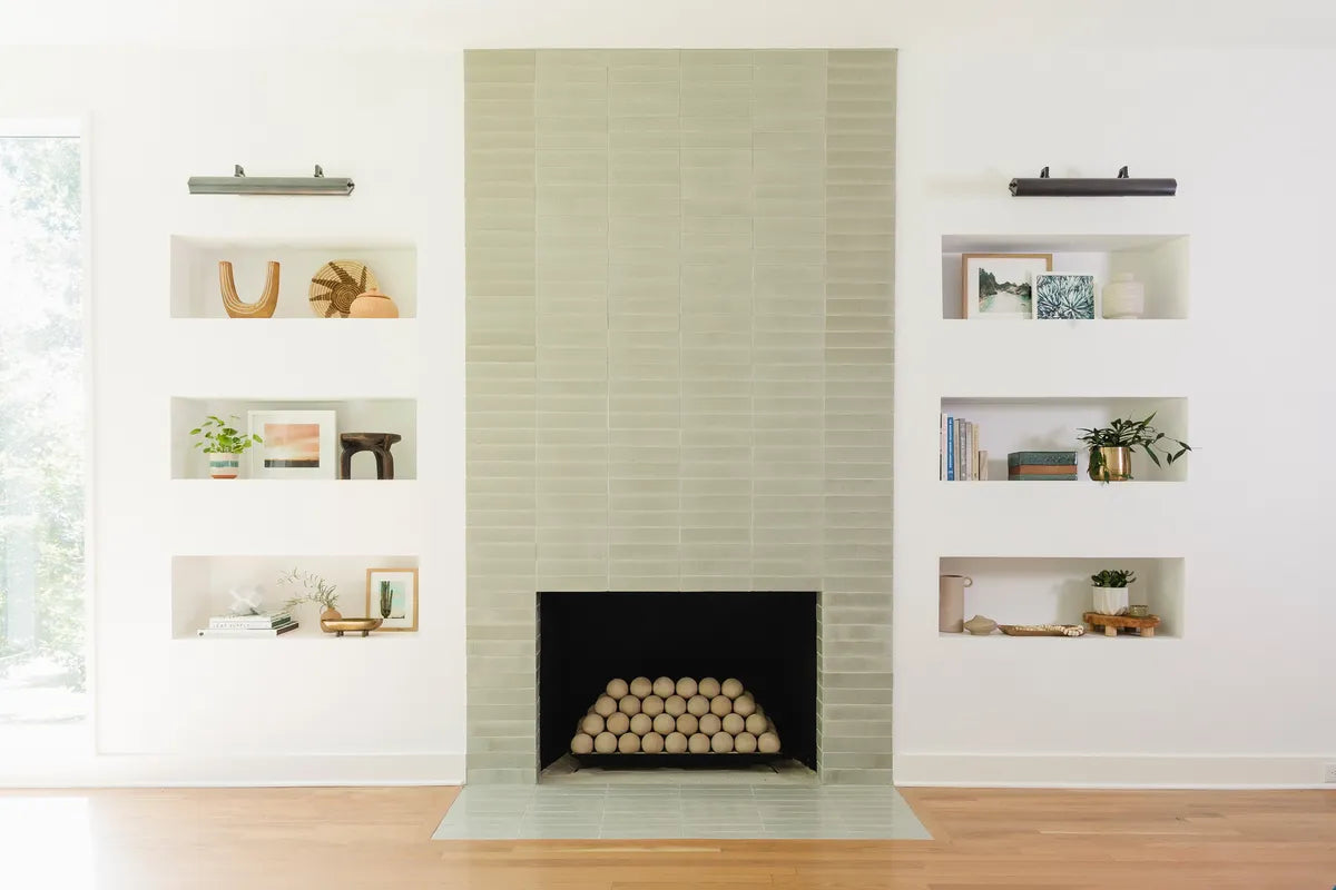 Modern fireplace green brick 1