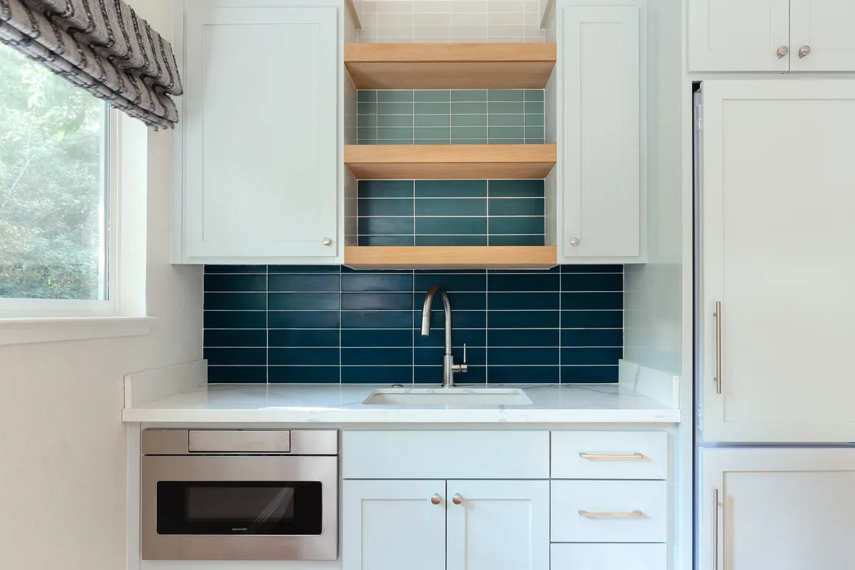 Modern kitchen matte glass blue tile 2
