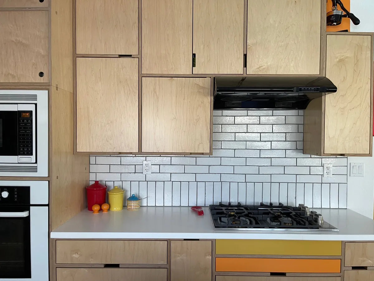 Modern kitchen backsplash white brick tile 7