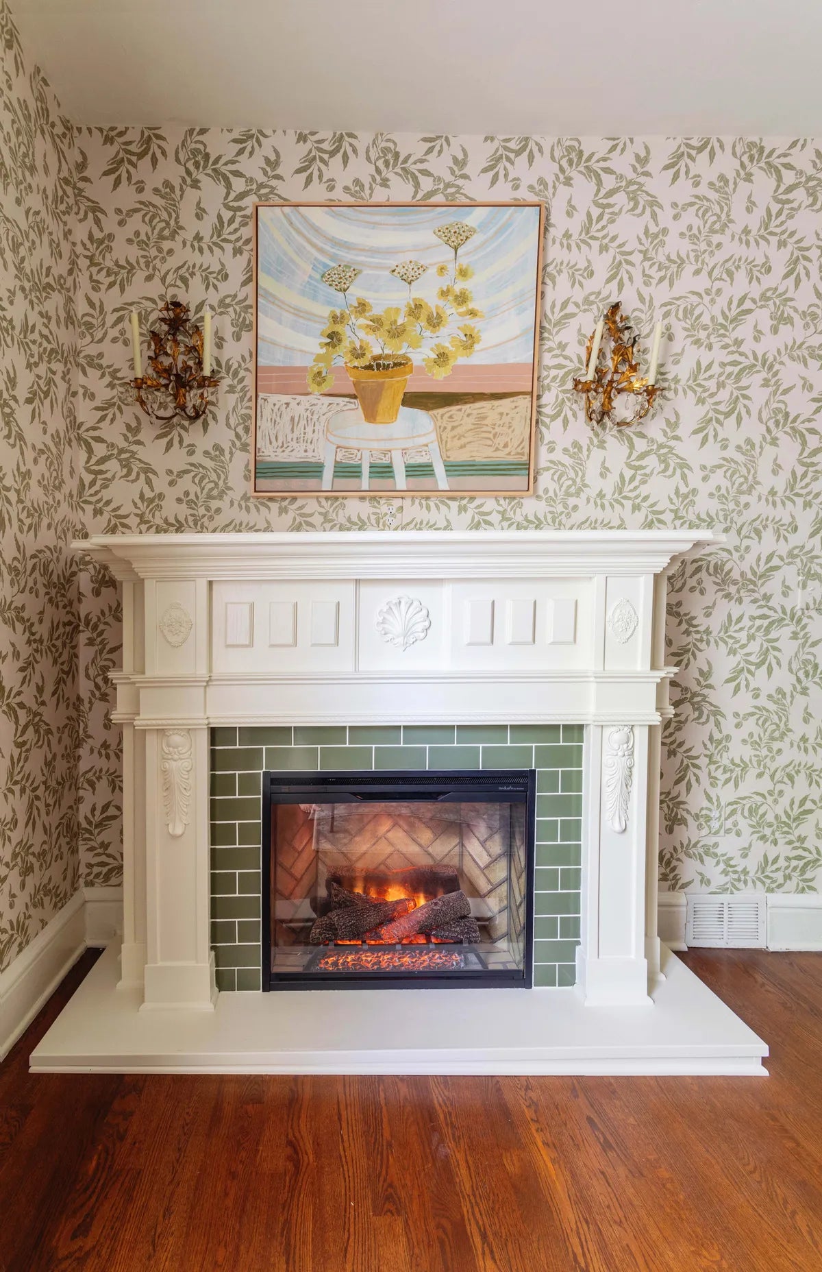 New traditional green subway fireplace tile 2