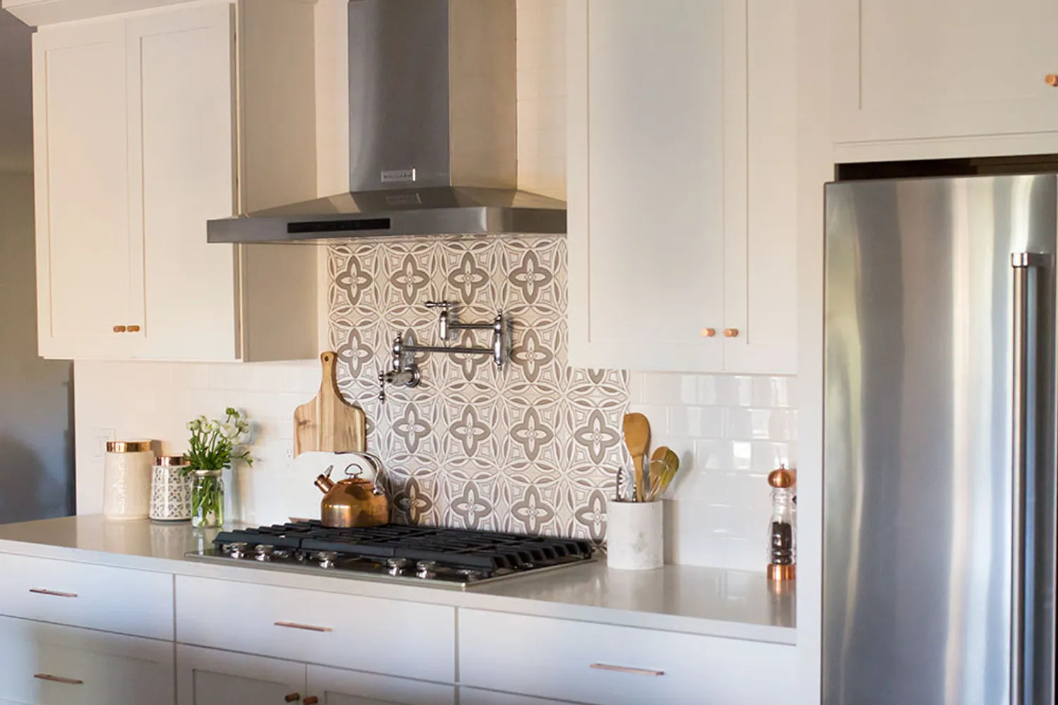 2018  Q1 Image Residential  Paige  Rangel Kitchen Backsplash Handpainted Tile Malta Neutral Motif Focal Point Full 4