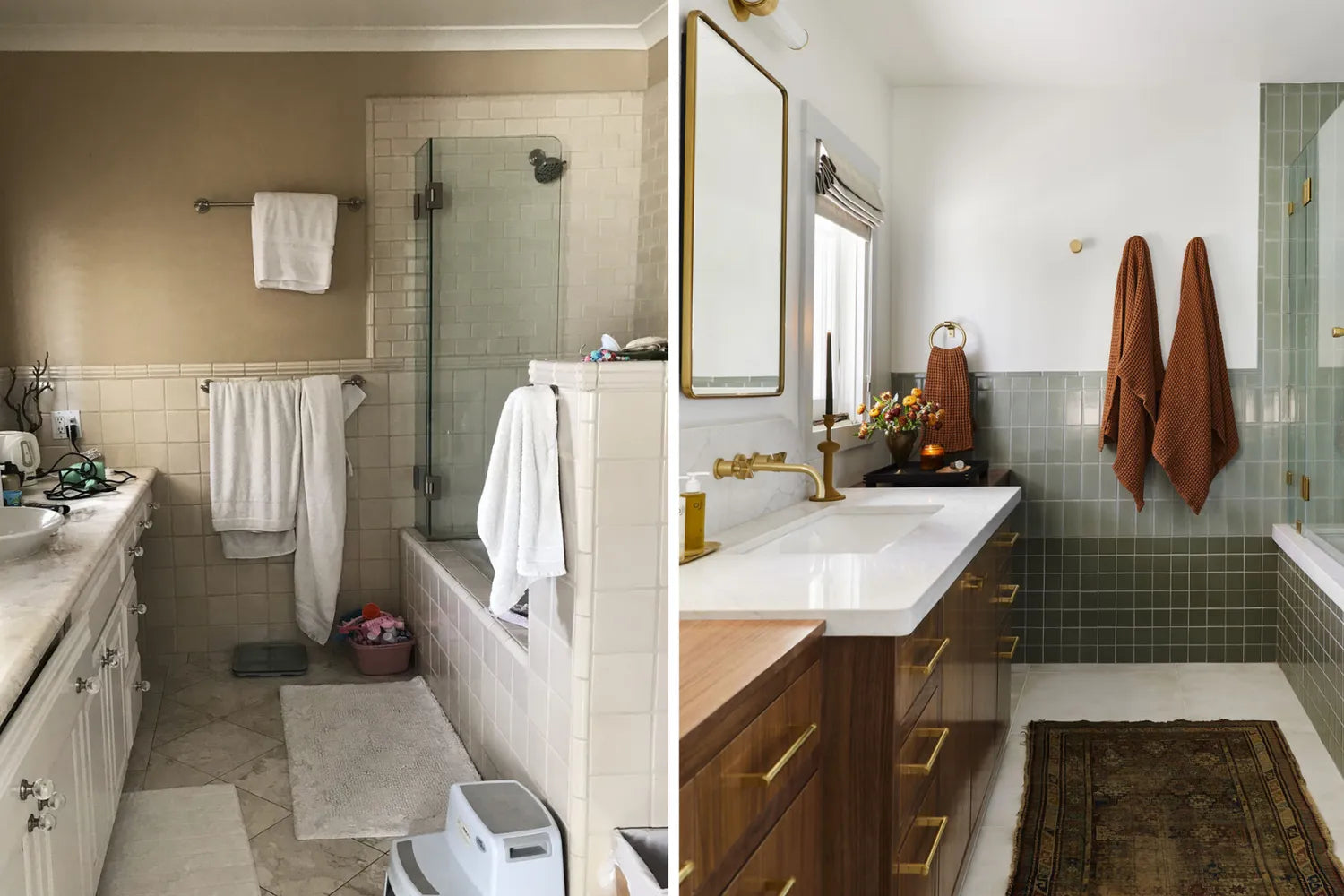 Velinda Hellen Design Two Tone Craftsman Spa Bathroom Before and After