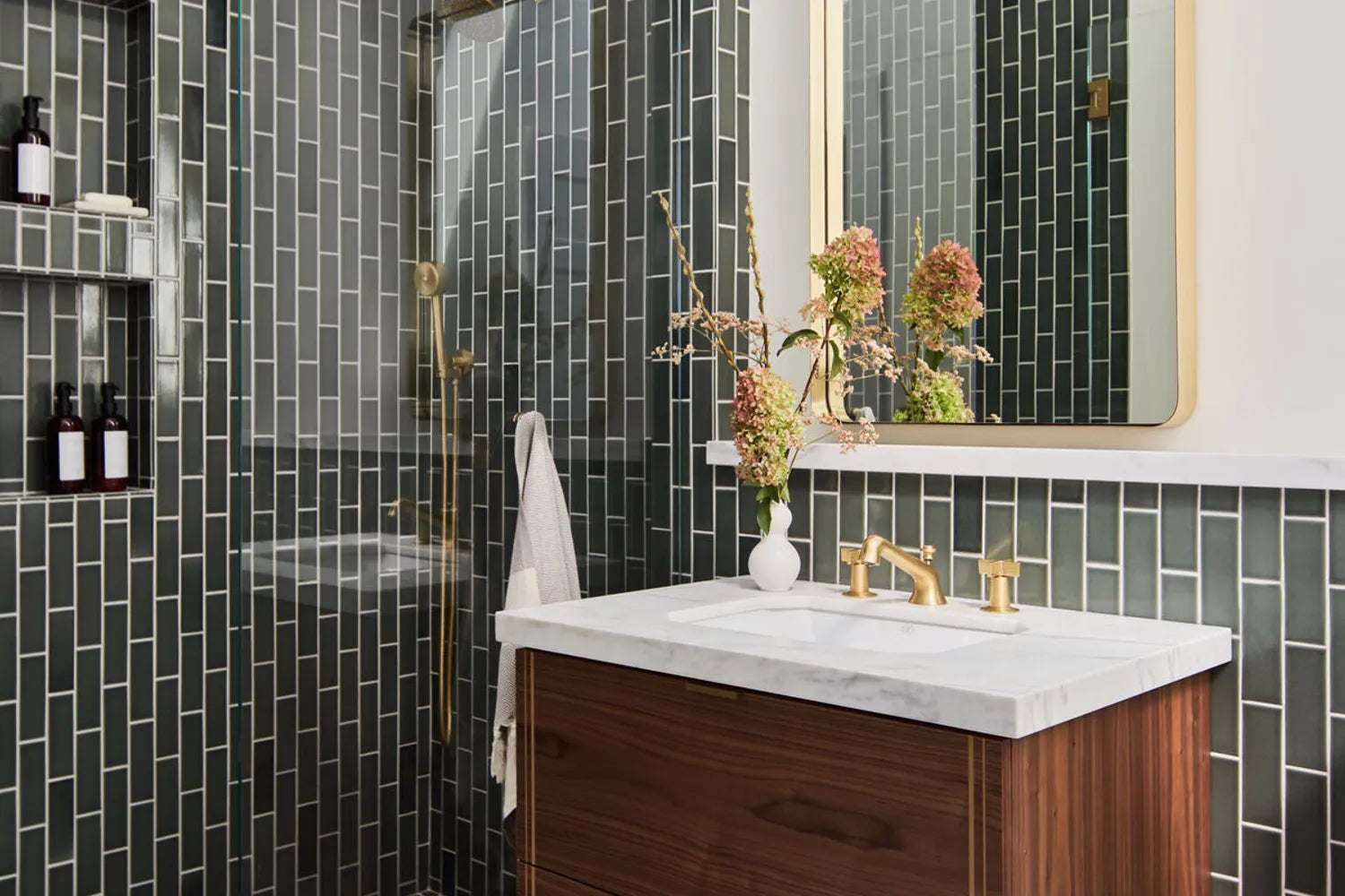 Vertical Subway Tile Shower Elegant Modern Traditional Blue Green