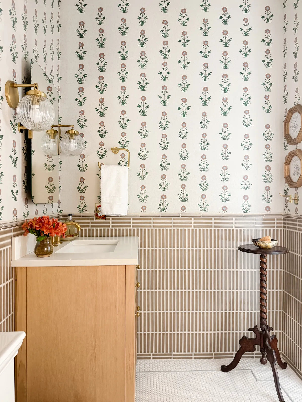 Traditional bathroom backsplash brown wainscott mosaic tile trim 3 copy