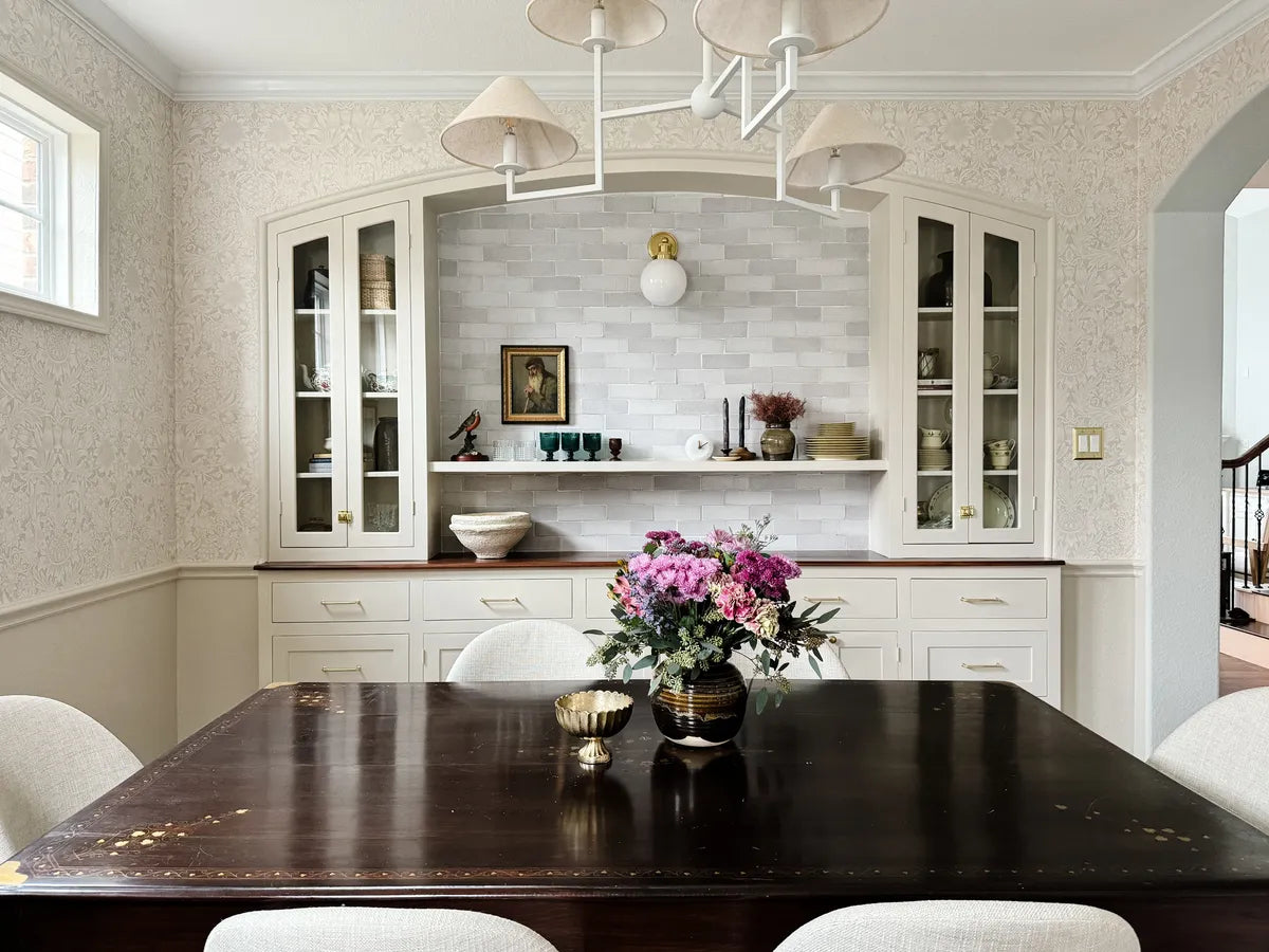 Traditonal dining room white brick tile 1