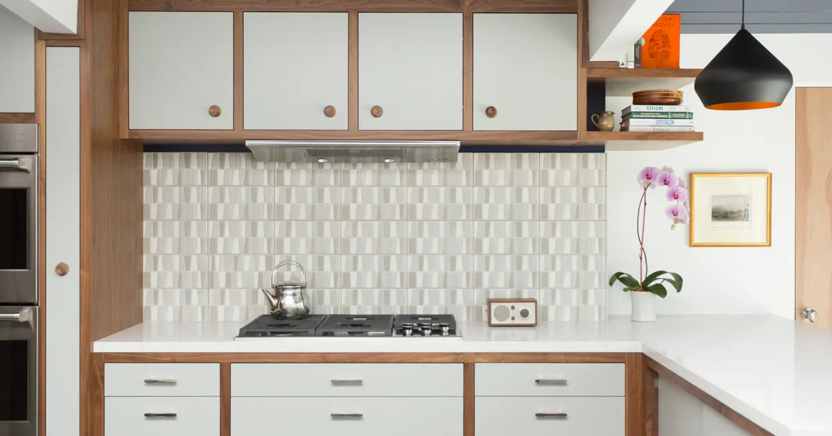 Backsplash  Handpaitned  Kitchen  Neutral Motif  River Rock  Sakura 3
