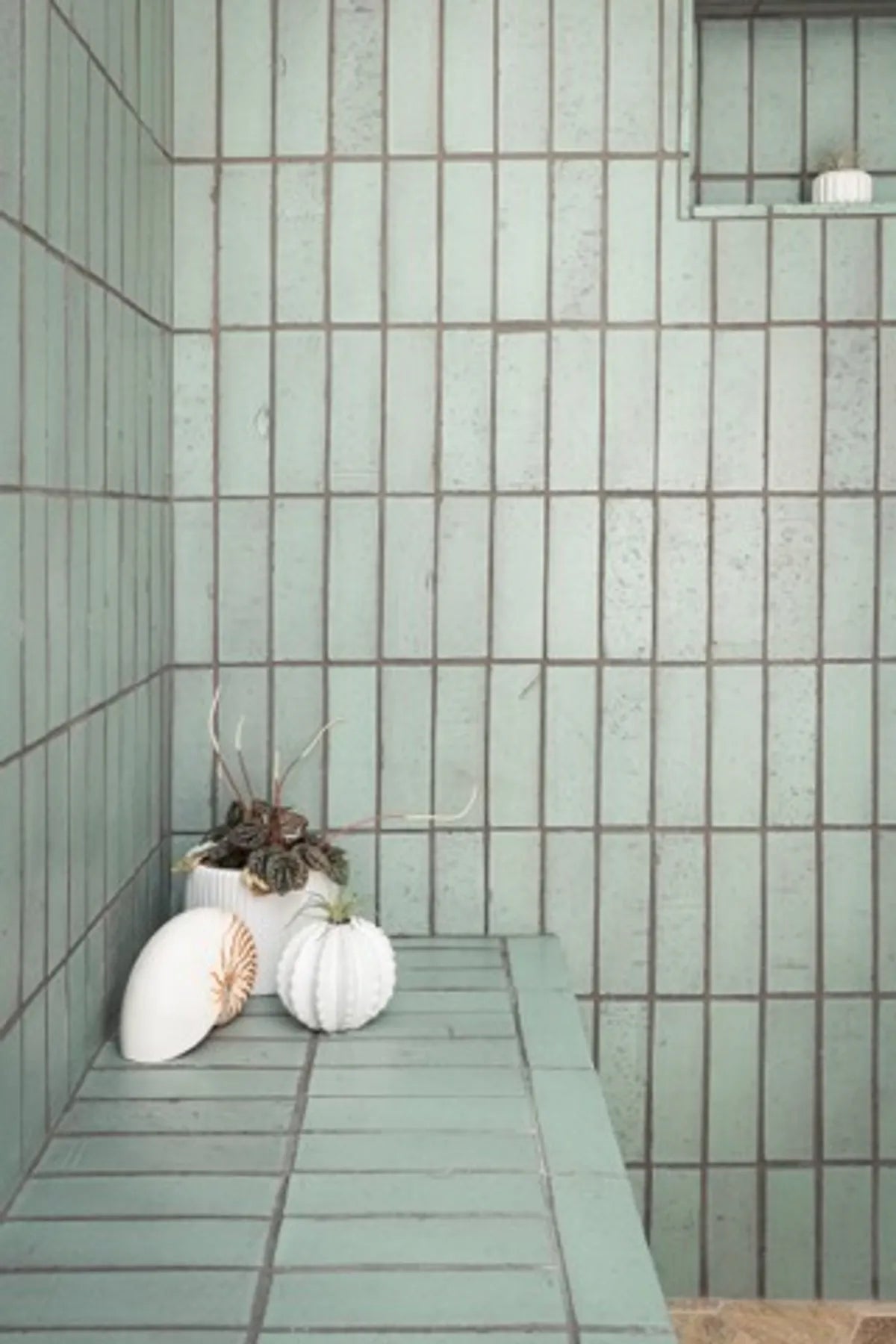 Desert modern green brick shower tile niche tile shower seat 1