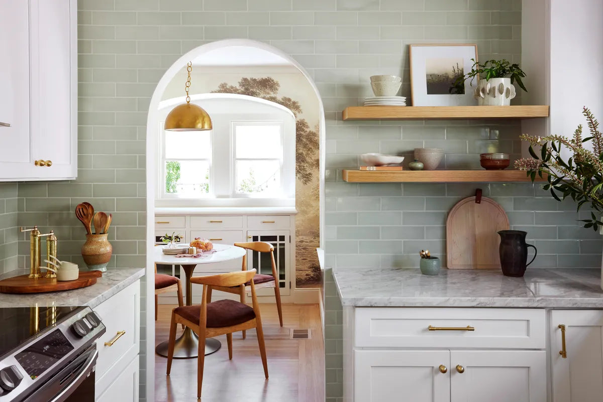 Modern green subway kitchen tile