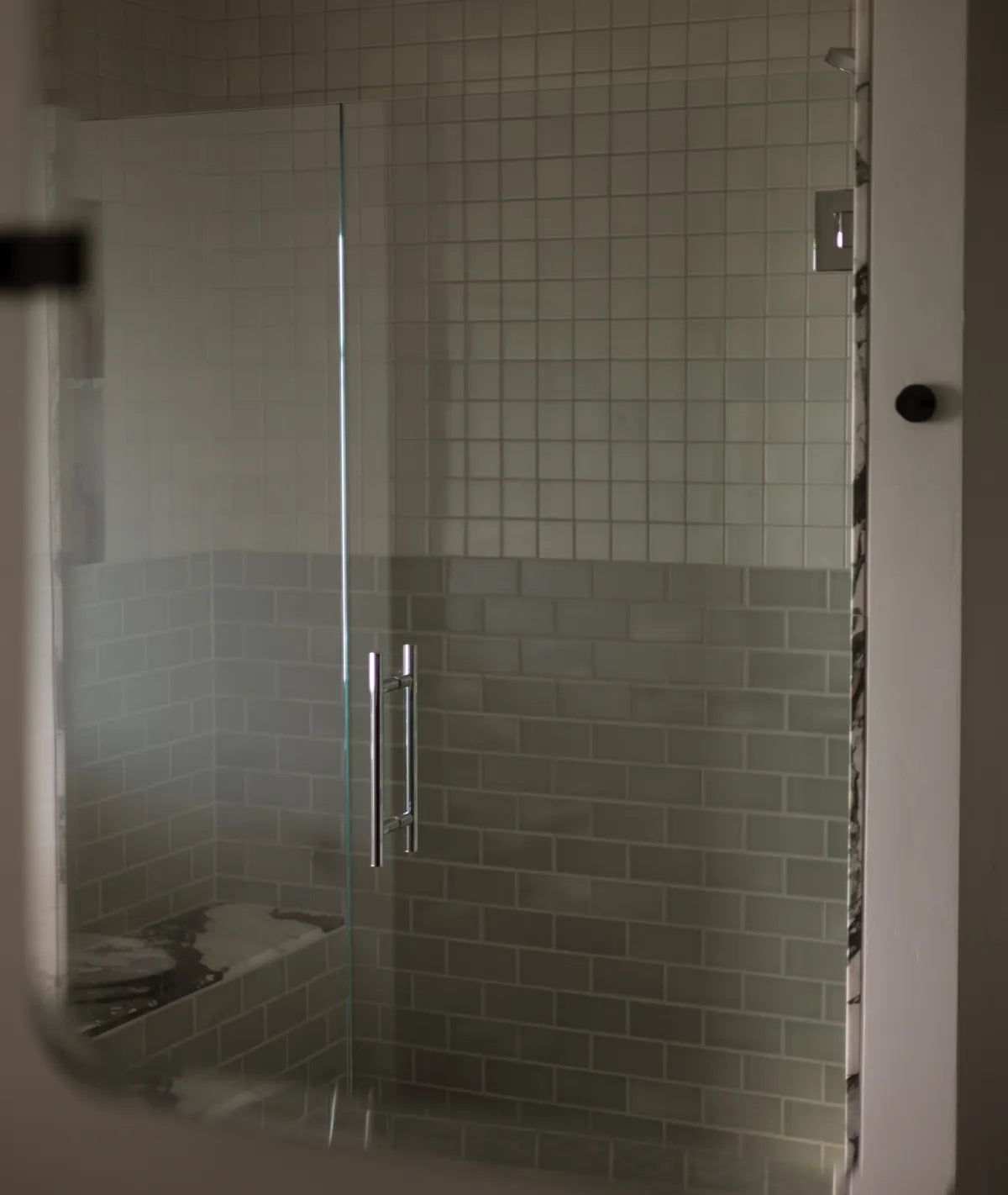 Modern shower grey square tile green tile