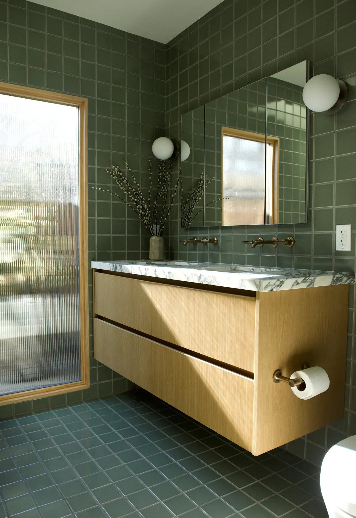 Scandinavian green square bathroom floor backsplash tile 4