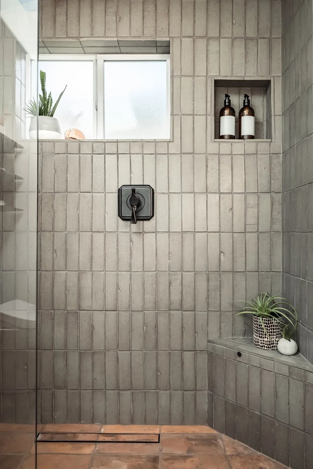 Desert modern brick niche shower tile