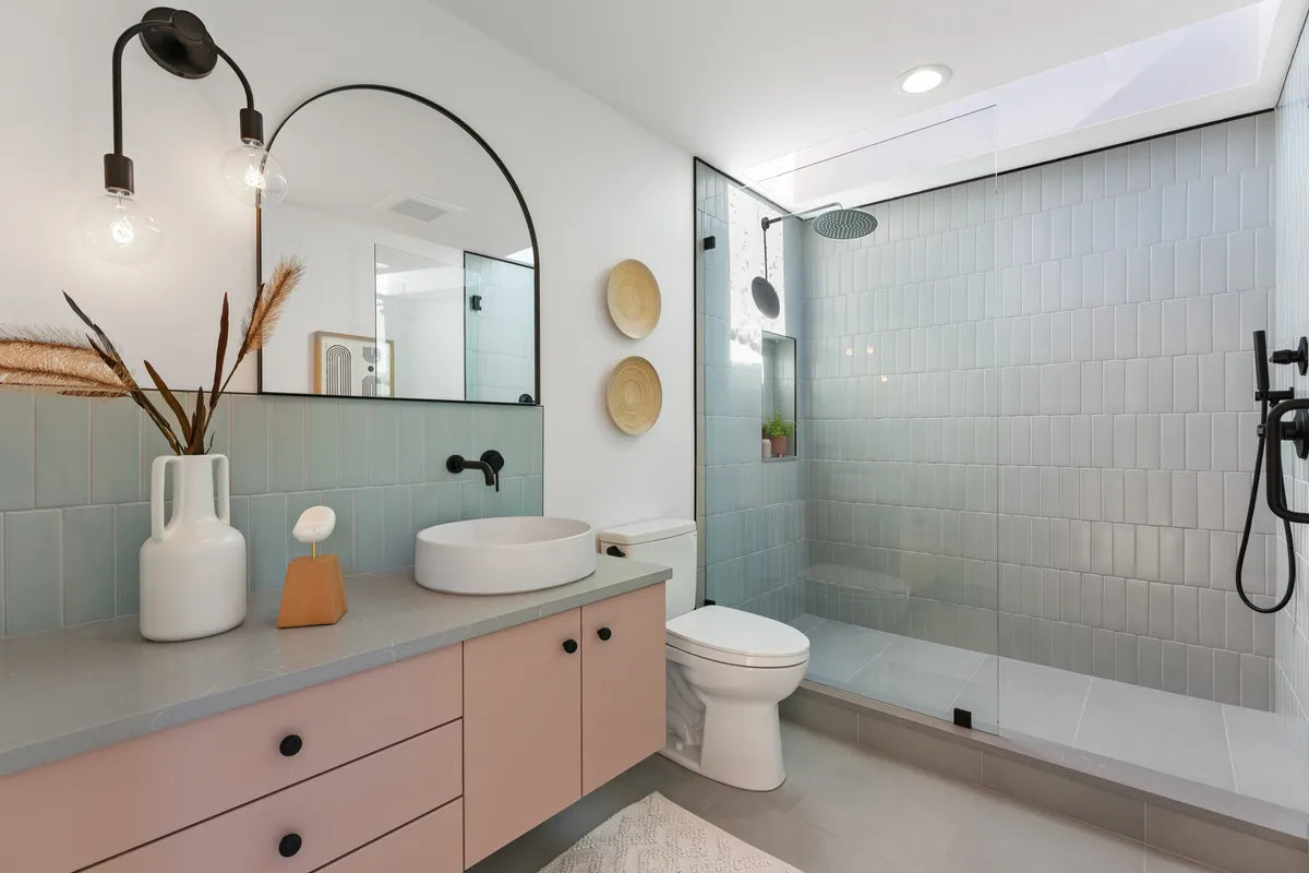 Modern blue subway tile bathroom tile