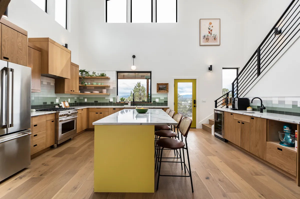 Modern green yellow white kitchen tile backsplash 3