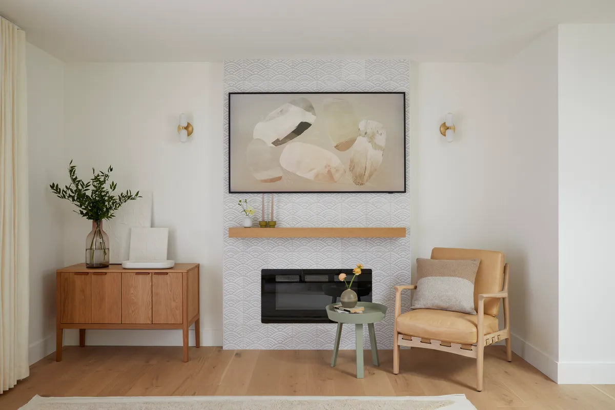 Modern fireplace white handpainted tile
