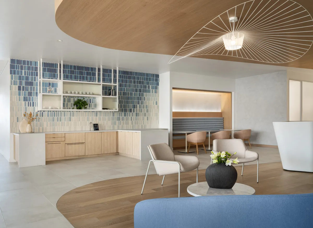 Modern office blue white mosaic backsplash tile 1