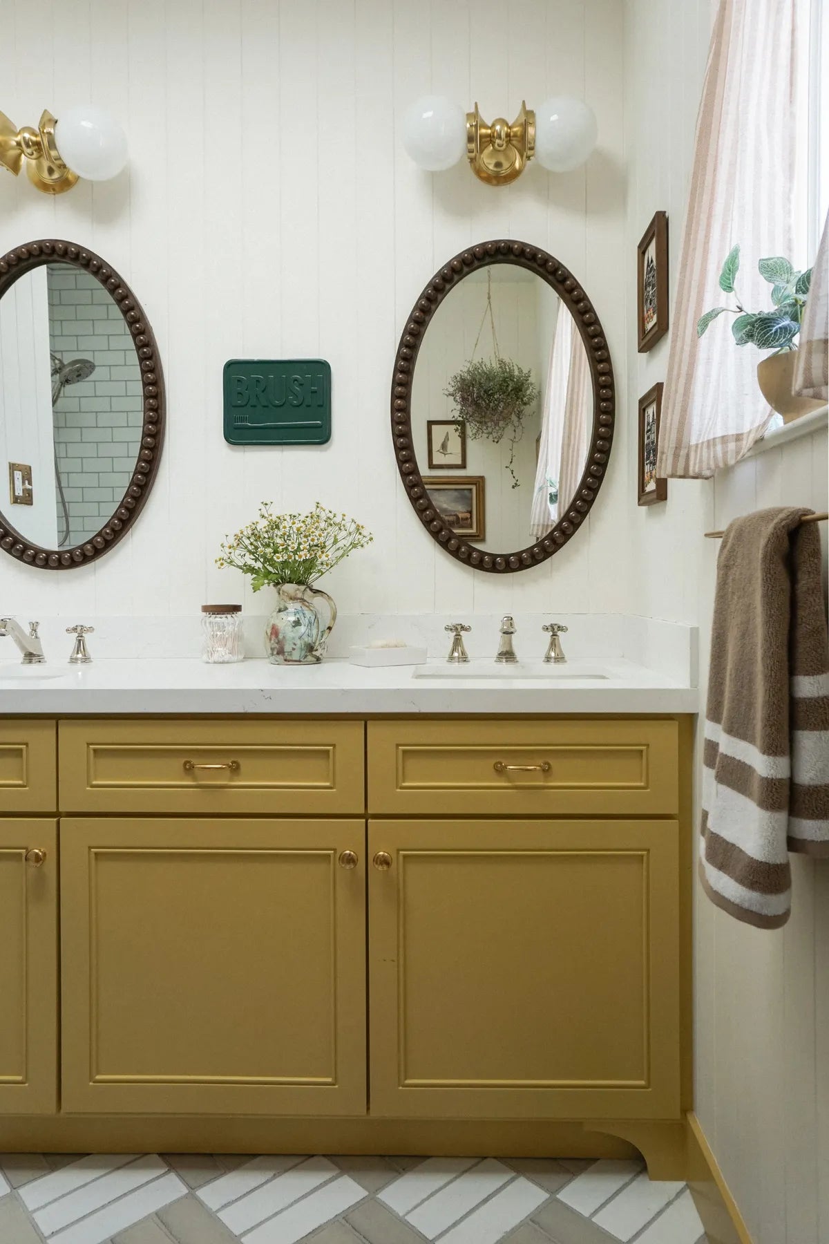 New traditional bathroom brown brick floor tile 1