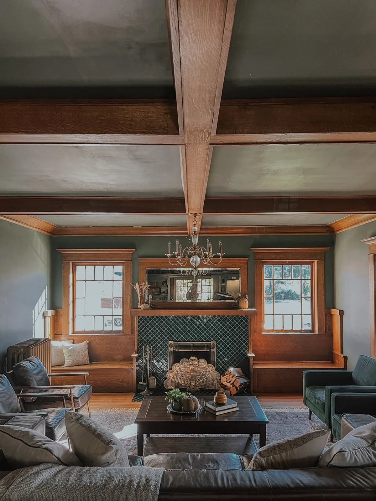 New traditional mosaic green fireplace 1