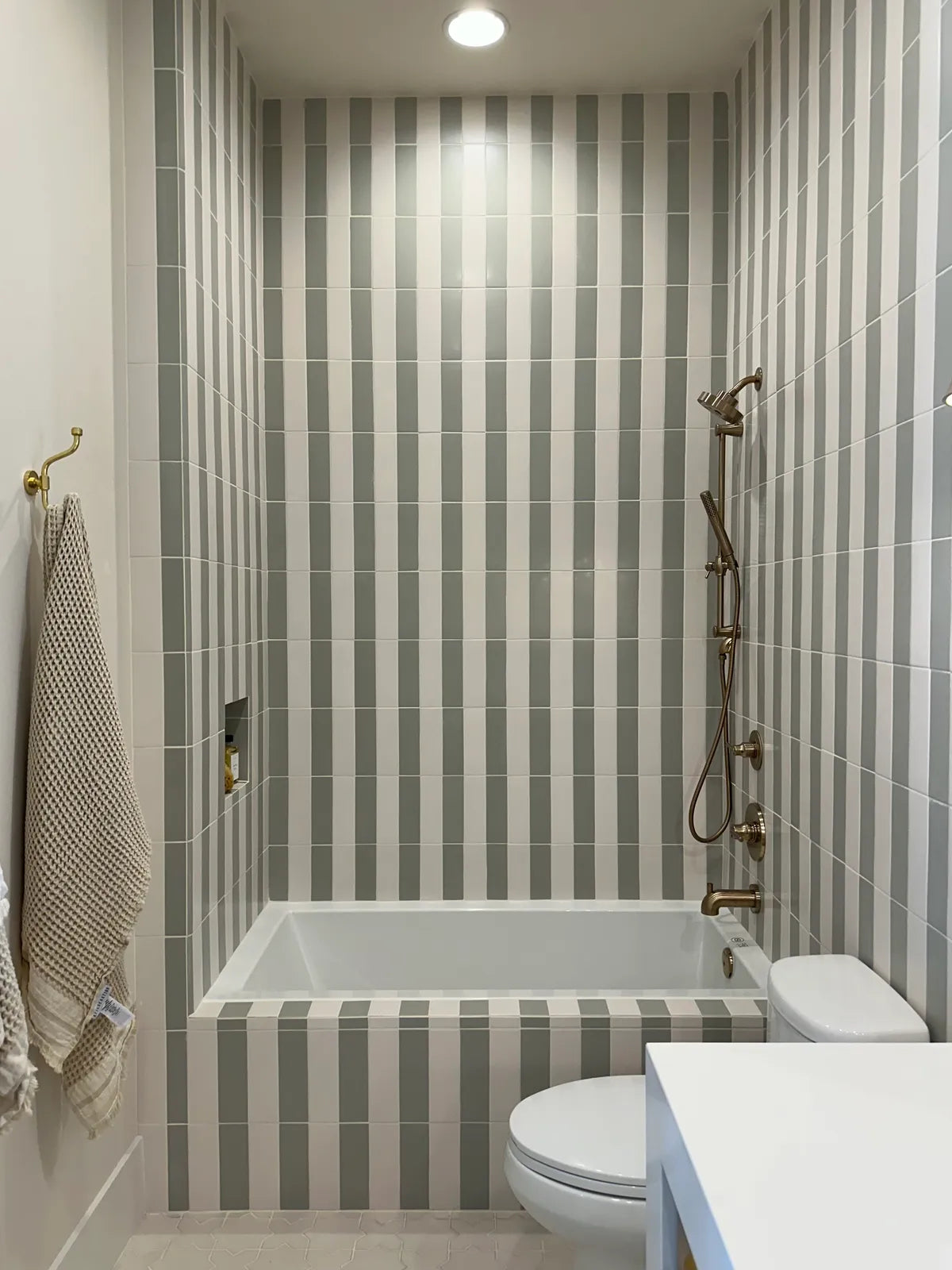 Organic modern green white backsplash subway bathroom tile 8