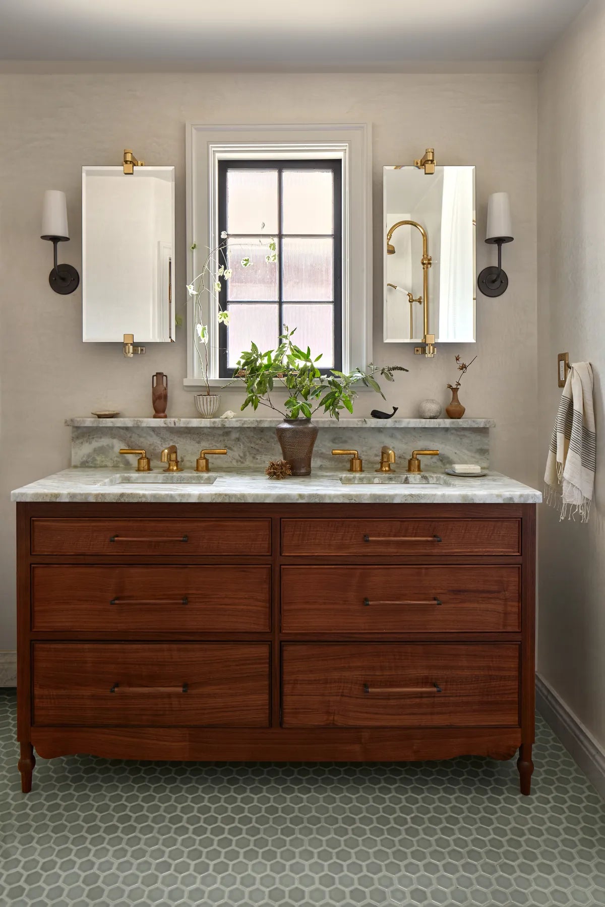 Traditional bathroom overcast hexagon tile shower tile 11