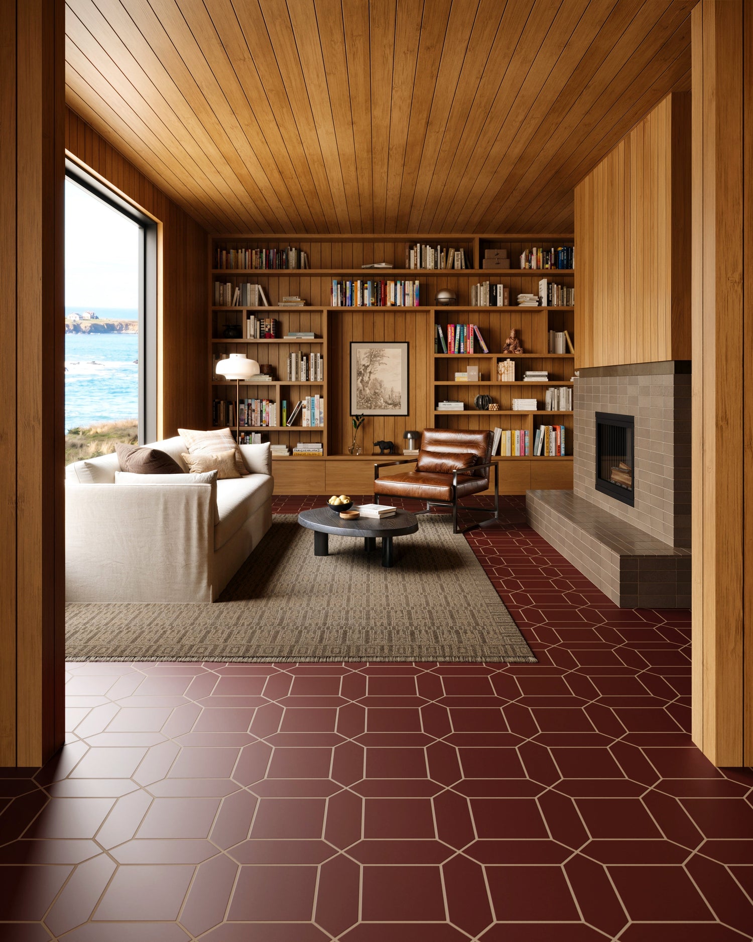 Retro Red Atrium Living Room