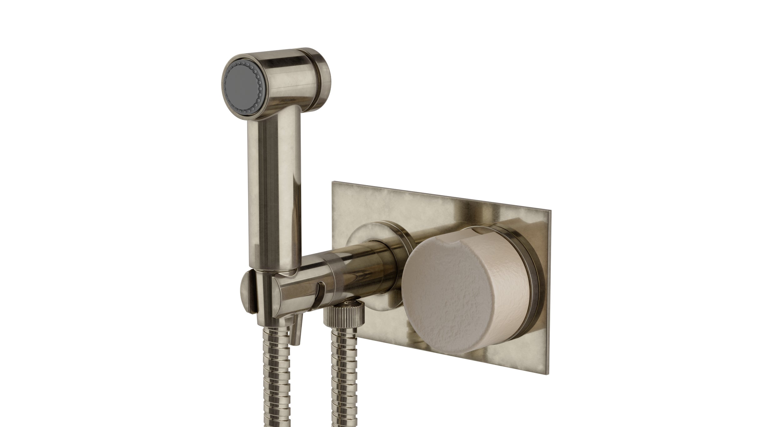 Foundry One Handle Wall Mount Bidet Trim with Groove Ceramic Knob Handle in French Nickel