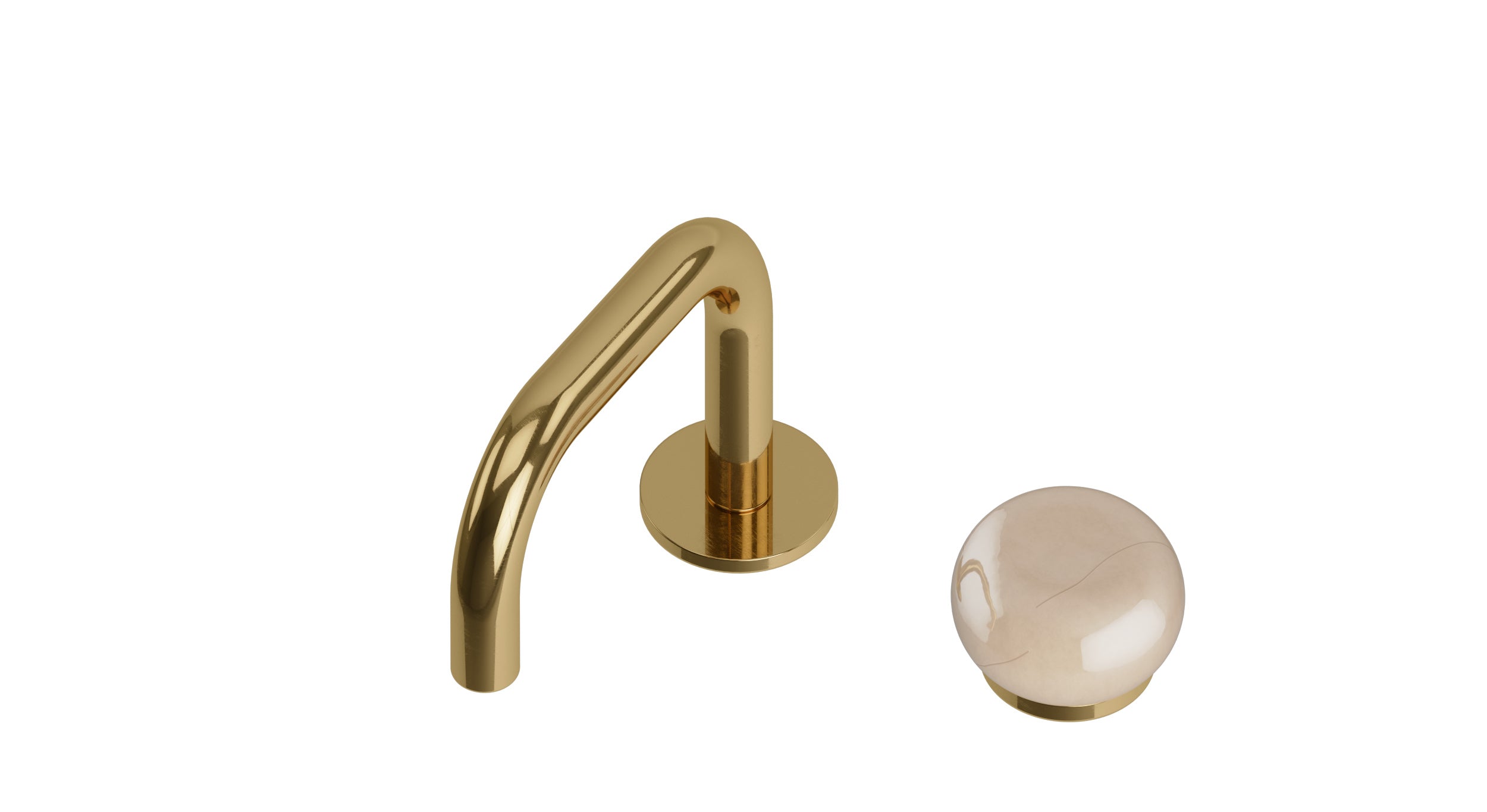Foundry One Handle Deck Mount Squaretop Lavatory Faucet with Pebble Ceramic Knob Handle in Uncoated Polished Brass