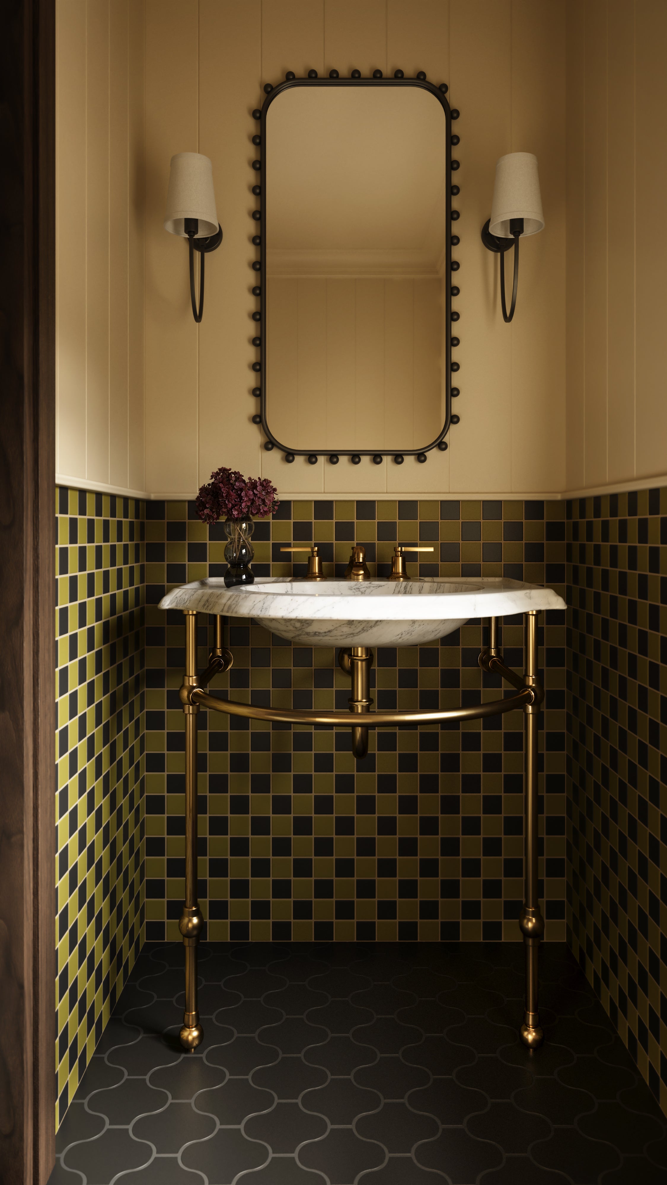 2x2 Checkerboard Sheeted Original Ceramic Tile in Chaparral Matte & Raven Matte